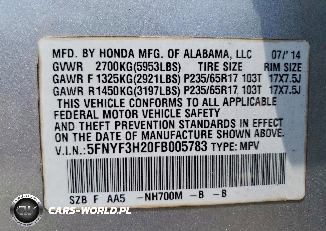 2015 Honda Pilot Lx VIN:5FNYF3H20FB005783 - 13