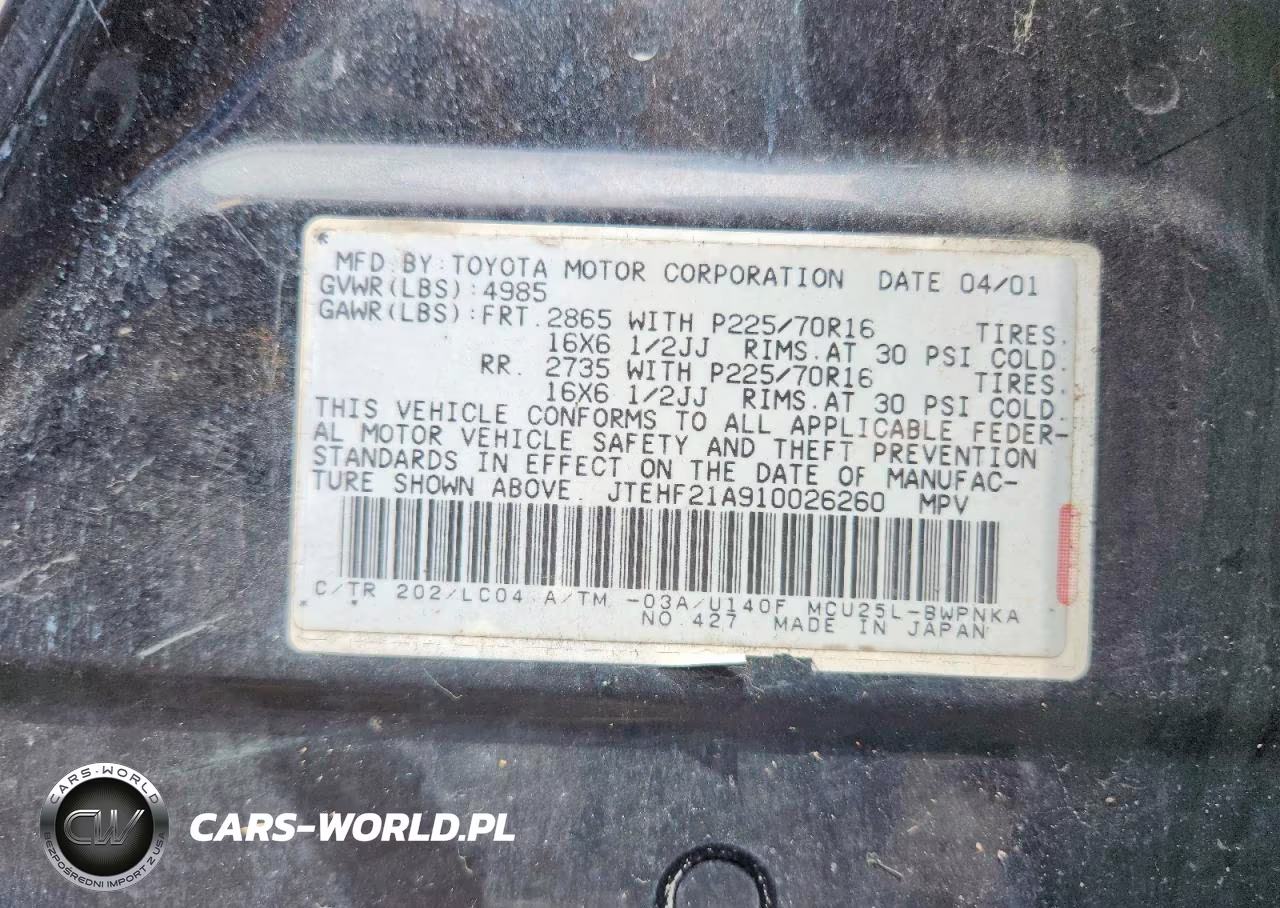 2001 Toyota Highlander Base VIN:JTEHF21A910026260 - 13