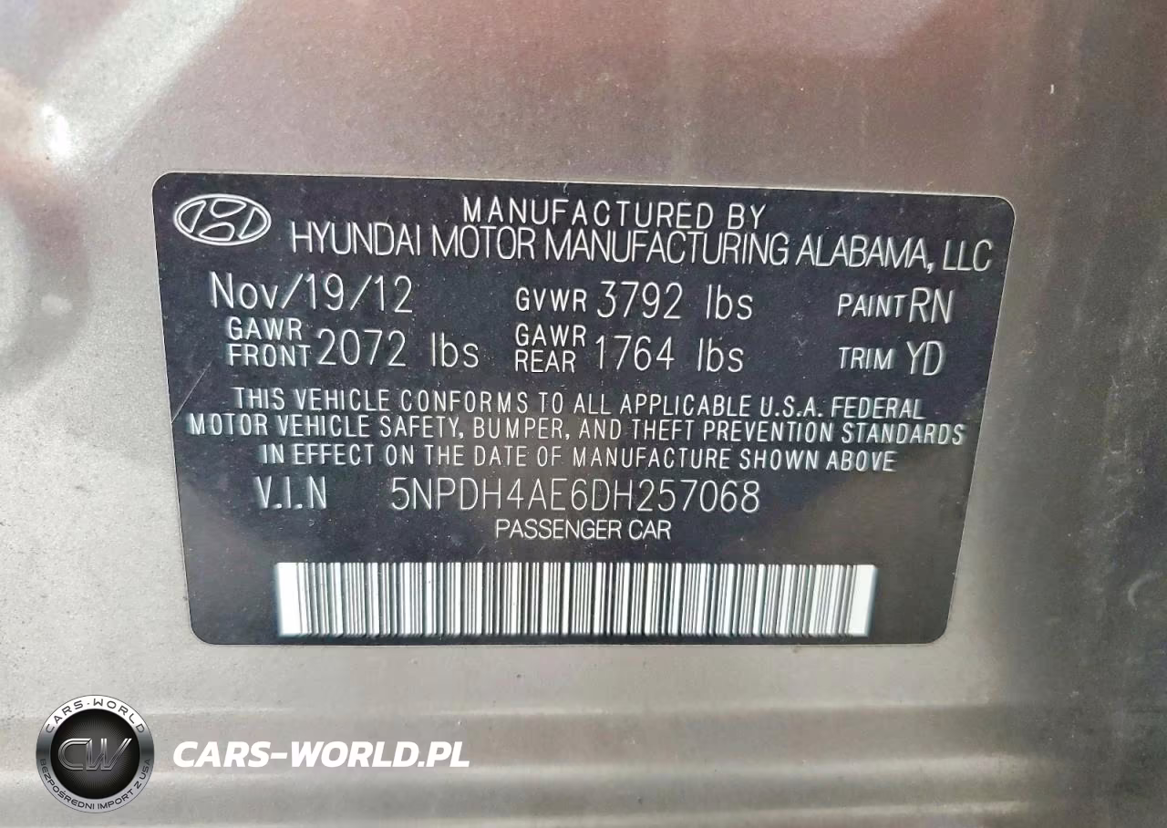 2013 Hyundai Elantra Gls VIN:5NPDH4AE6DH257068 - 12