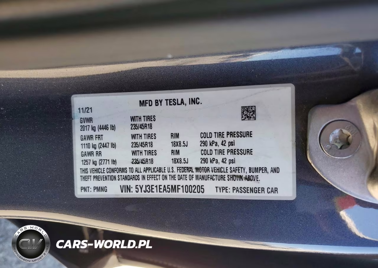 2021 Tesla Model 3 VIN:5YJ3E1EA5MF100205 - 12