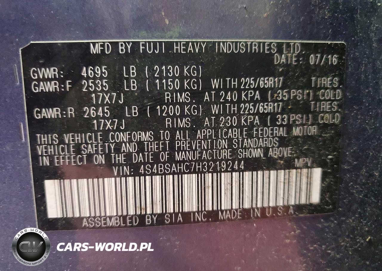 2017 Subaru Outback 2.5I Premium VIN:4S4BSAHC7H3219244 - 12