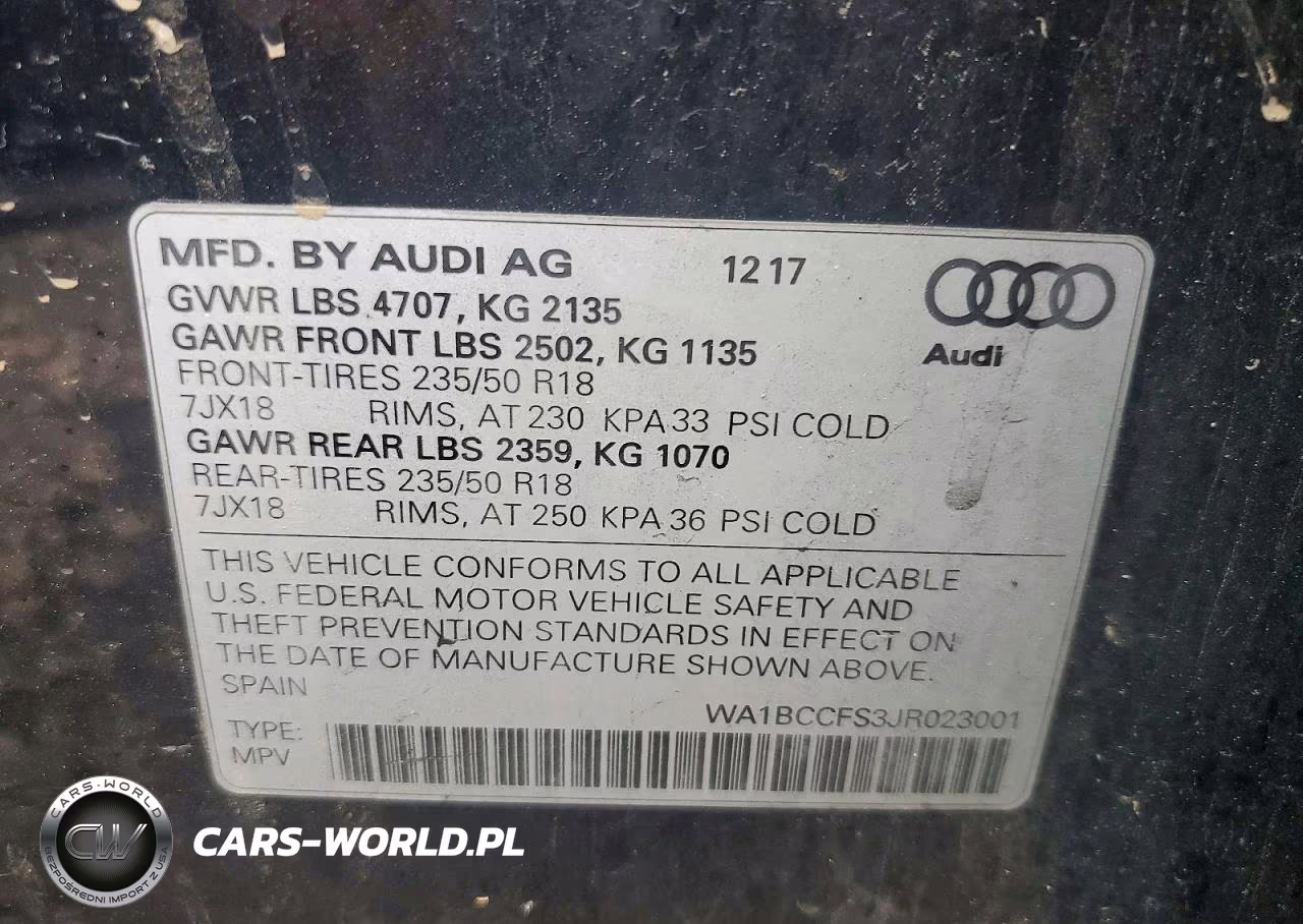 2018 Audi Q3 VIN:WA1BCCFS3JR023001 - 12