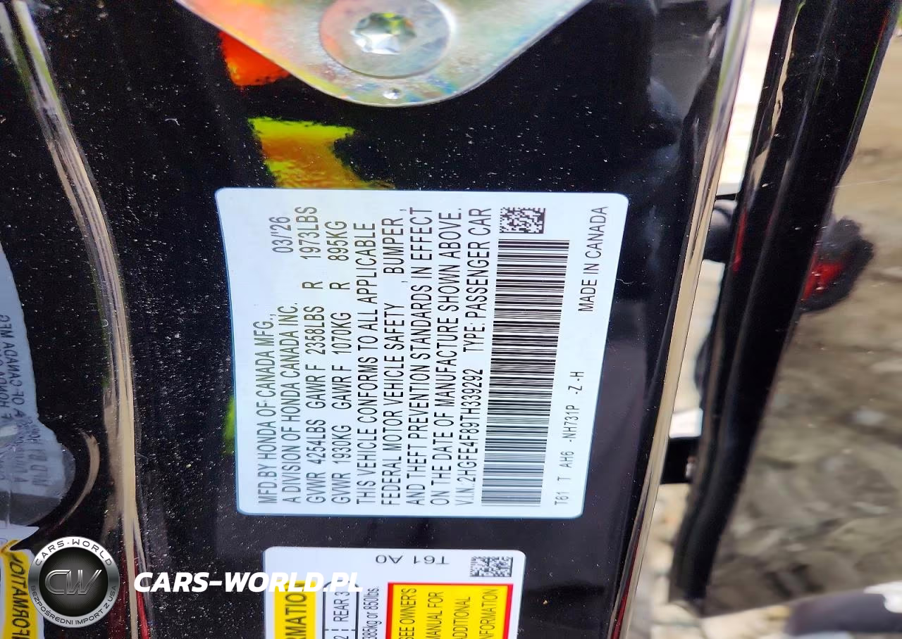 2026 Honda Civic Sport VIN:2HGFE4F89TH339292 - 12