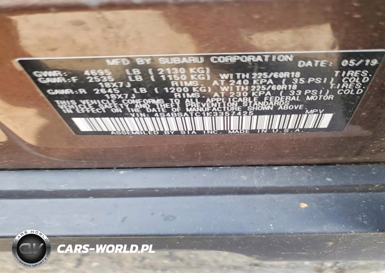 2019 Subaru Outback Touring VIN:4S4BSATC1K3357425 - 13