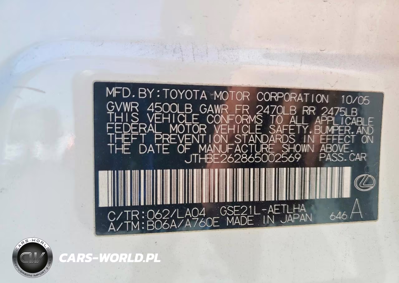 2006 Lexus Is 350 VIN:JTHBE262865002569 - 12