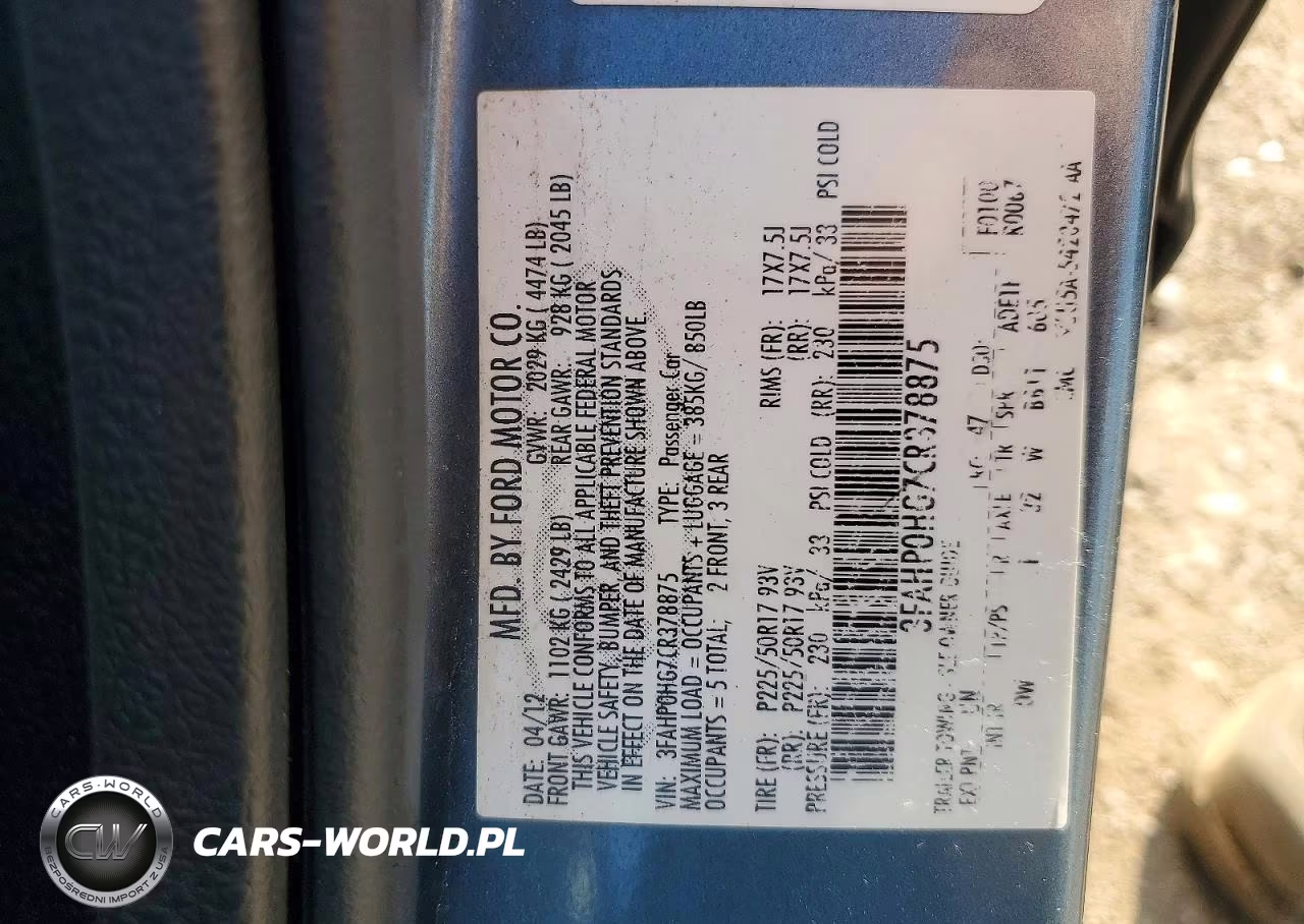 2012 Ford Fusion Se VIN:3FAHP0HG7CR378875 - 12