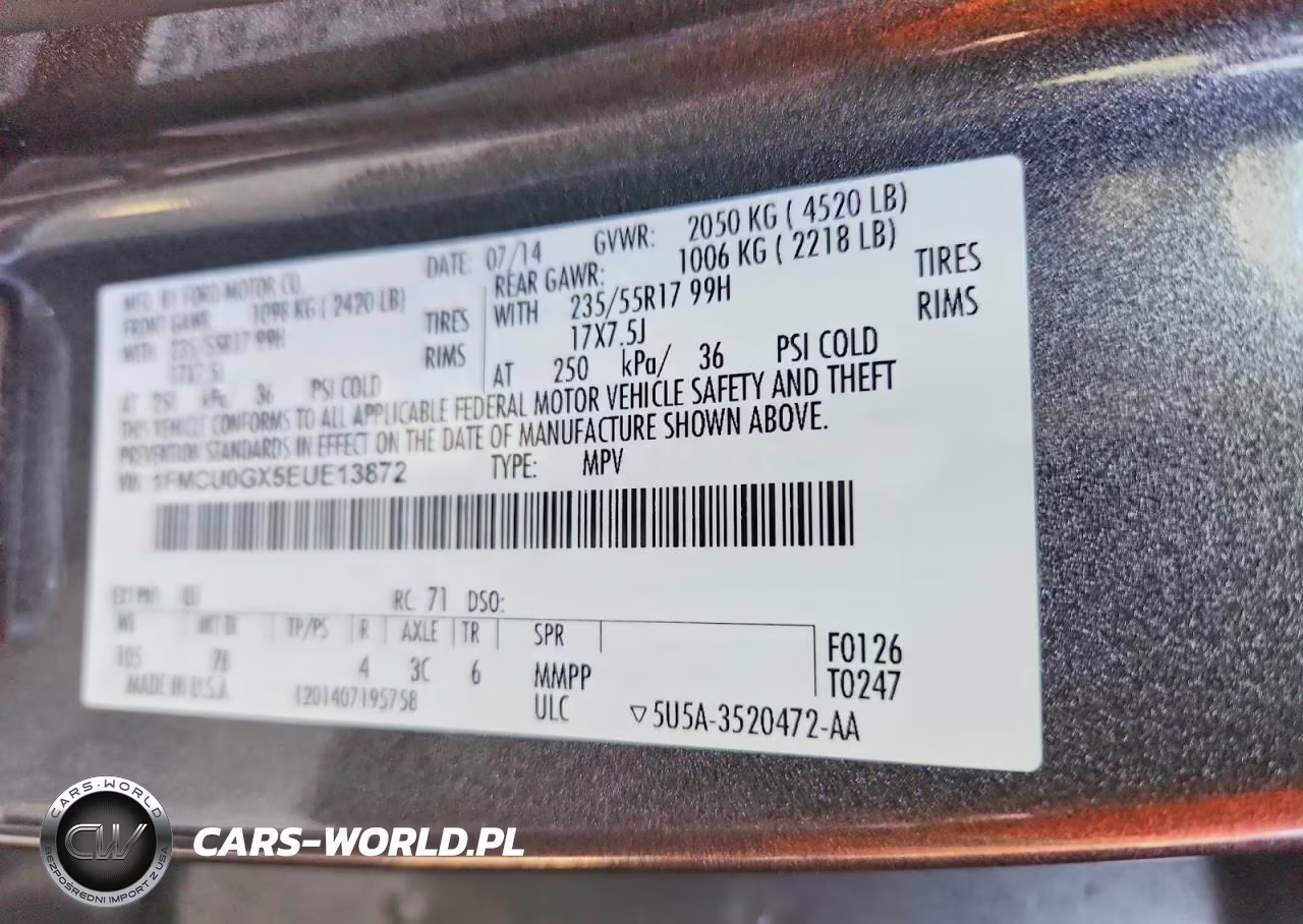 2014 Ford Escape Se VIN:1FMCU0GX5EUE13872 - 13