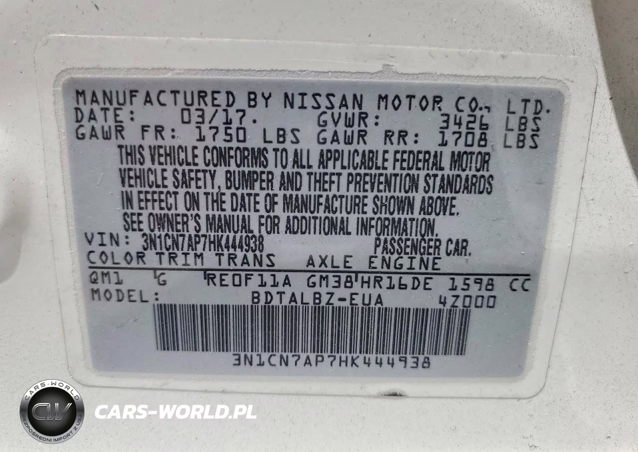 2017 Nissan Versa 1.6 Sv VIN:3N1CN7AP7HK444938 - 12