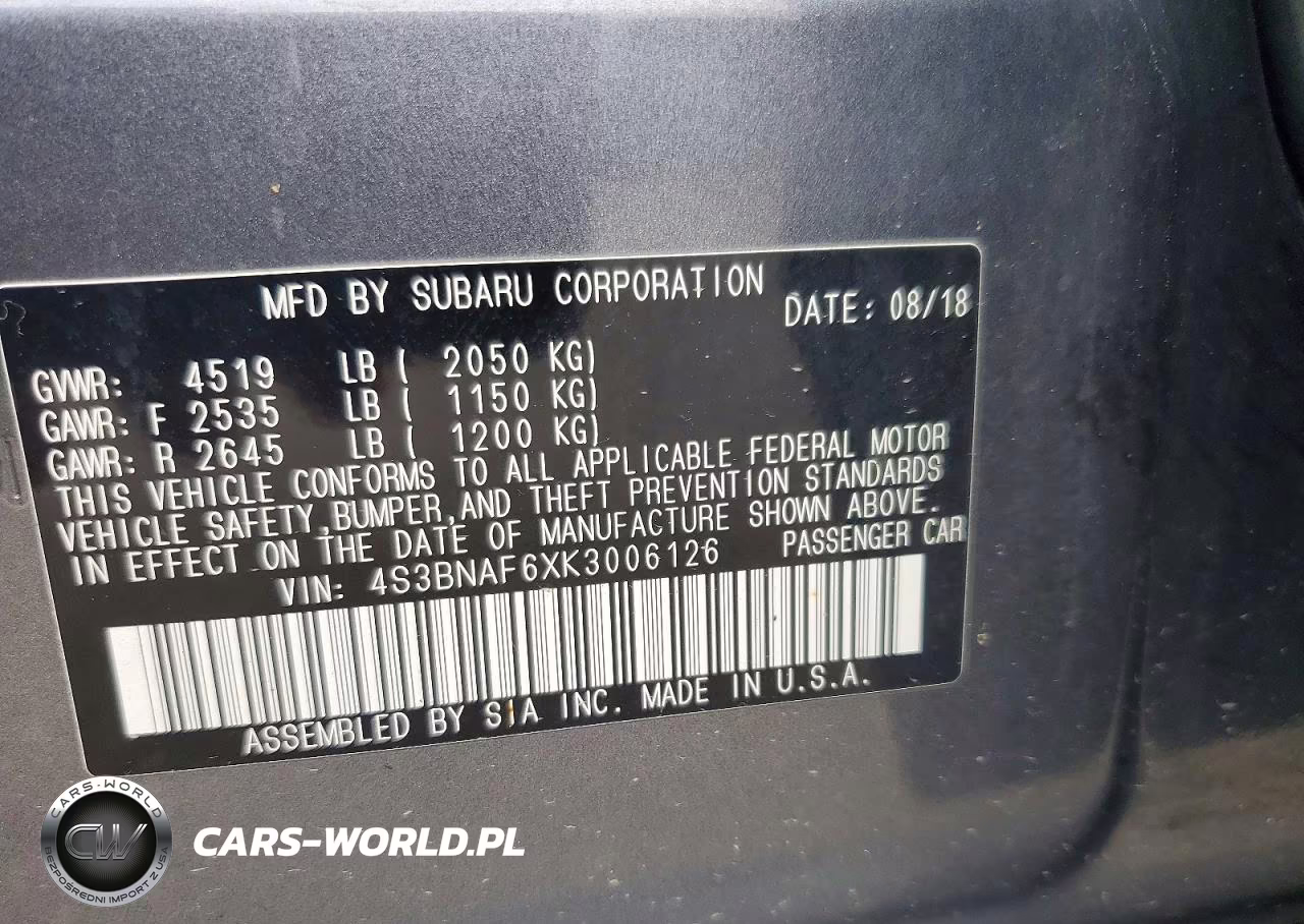 2019 Subaru Legacy 2.5I Premium VIN:4S3BNAF6XK3006126 - 12