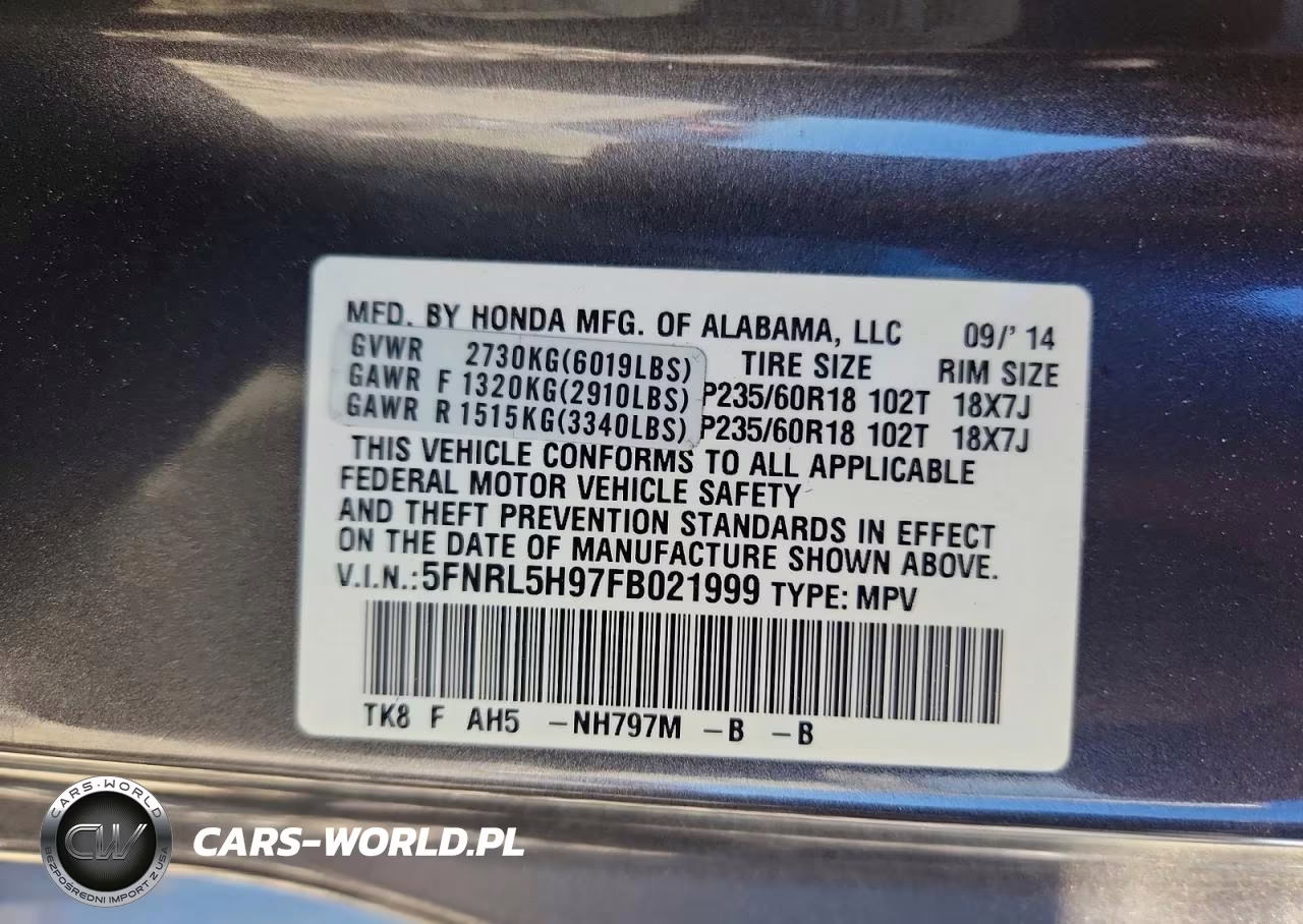 2015 Honda Odyssey Touring VIN:5FNRL5H97FB021999 - 14