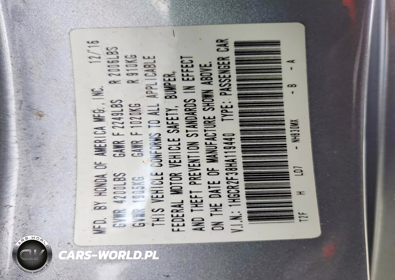 2017 Honda Accord Lx VIN:1HGCR2F38HA119440 - 13