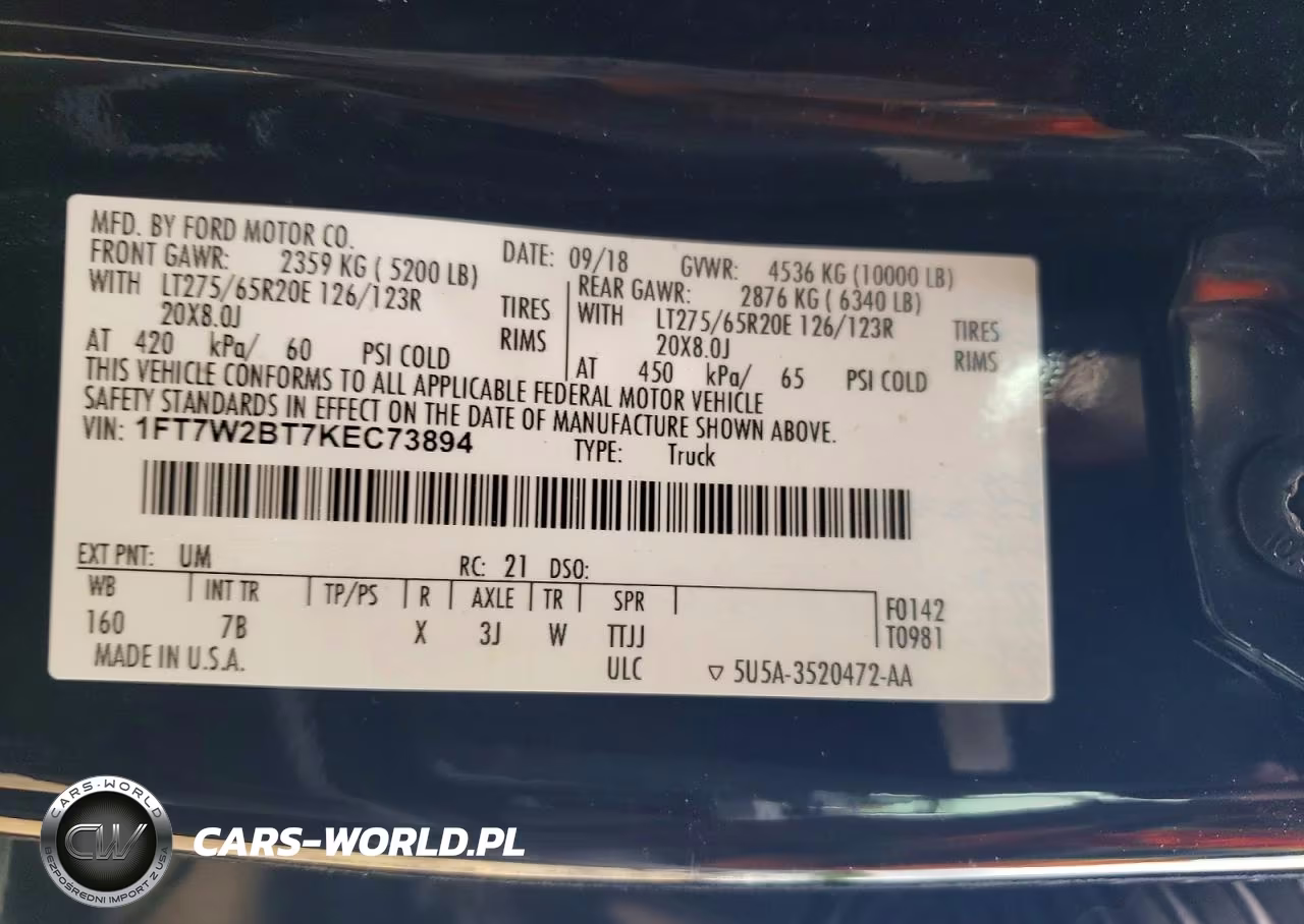 2019 Ford F250 Super Duty VIN:1FT7W2BT7KEC73894 - 12