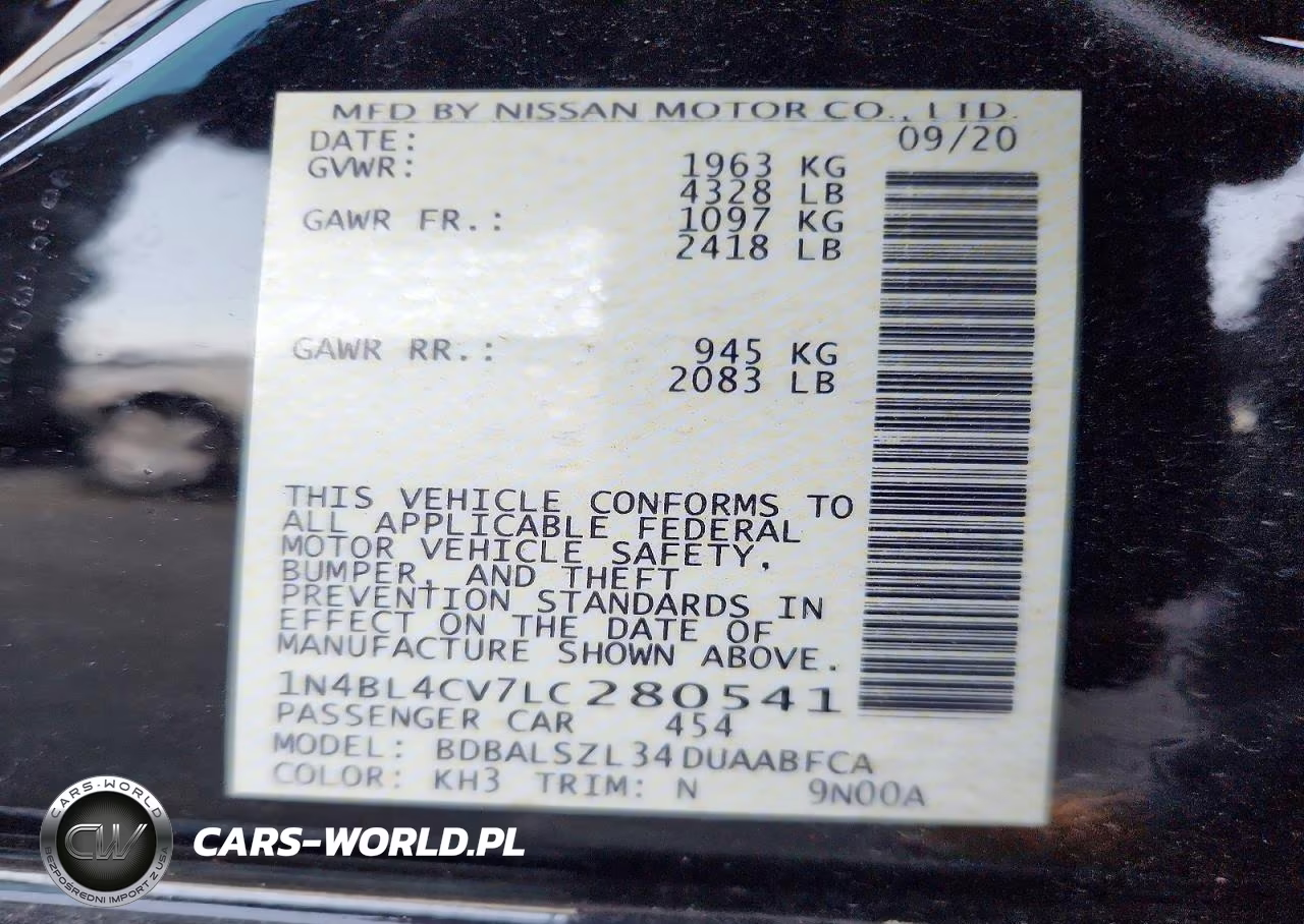 2020 Nissan Altima Sr VIN:1N4BL4CV7LC280541 - 13