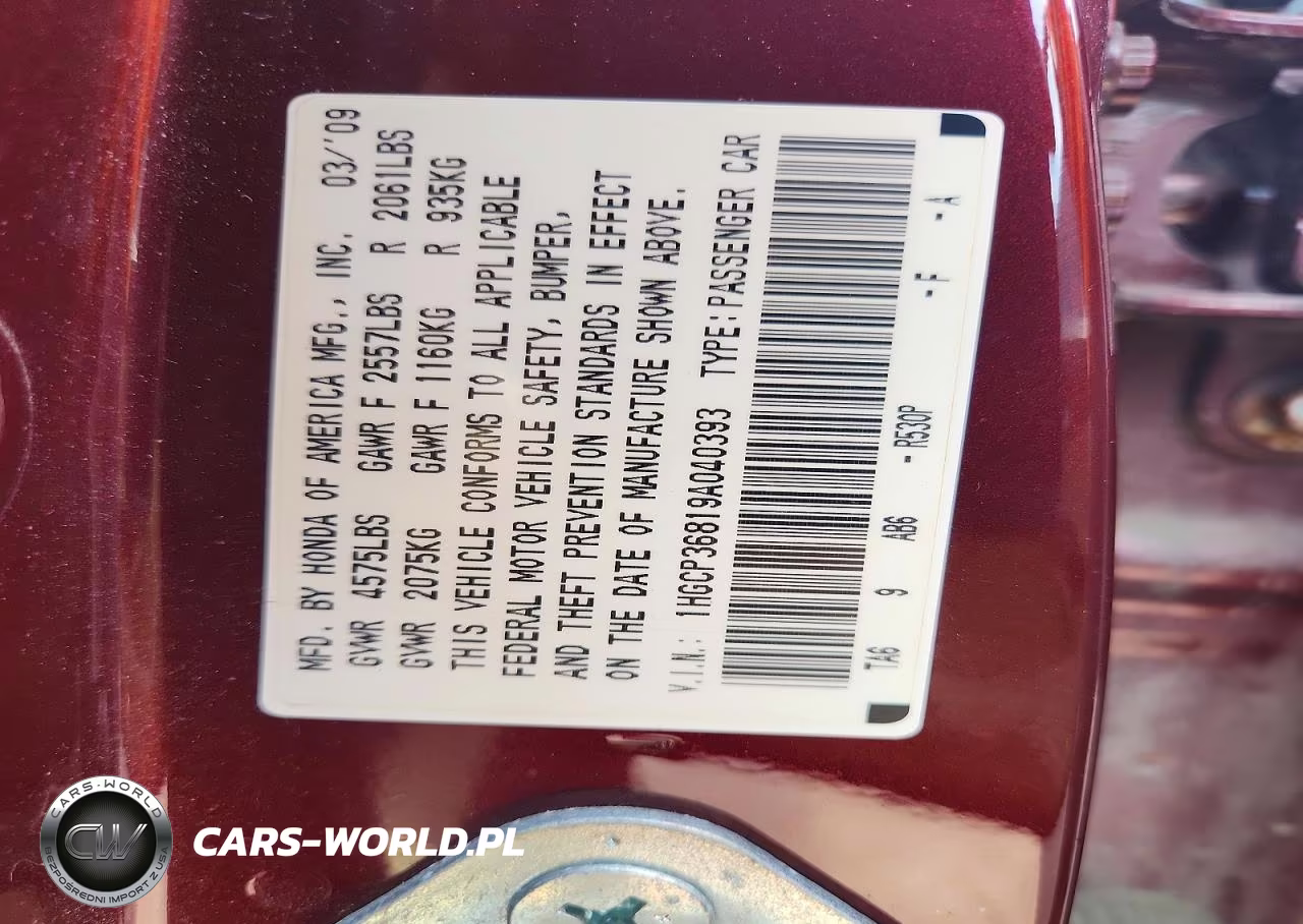 2009 Honda Accord Exl VIN:1HGCP36819A040393 - 13