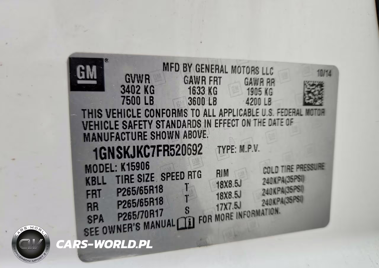 2015 Chevrolet Subrbn1500 VIN:1GNSKJKC7FR520692 - 14