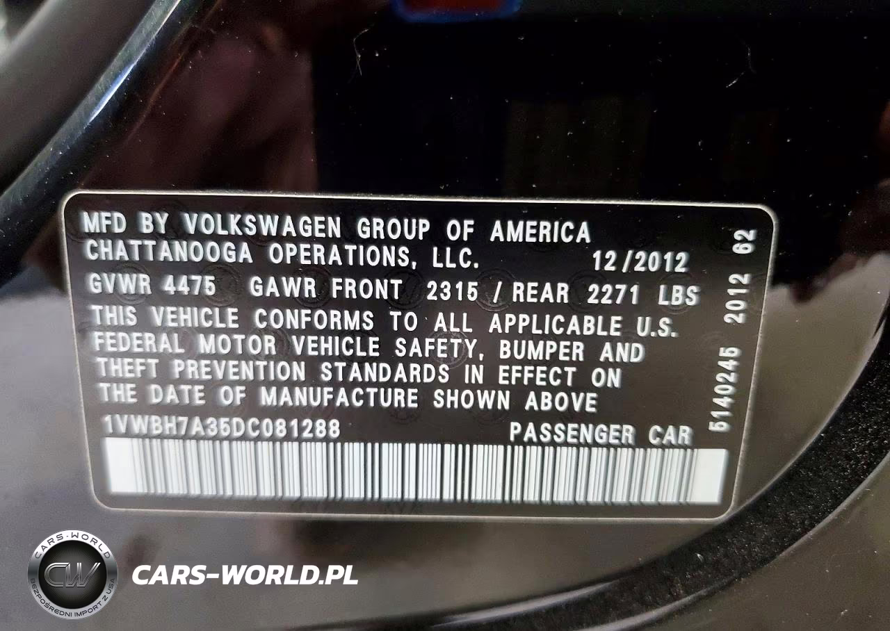2013 Volkswagen Passat Se VIN:1VWBH7A35DC081288 - 12