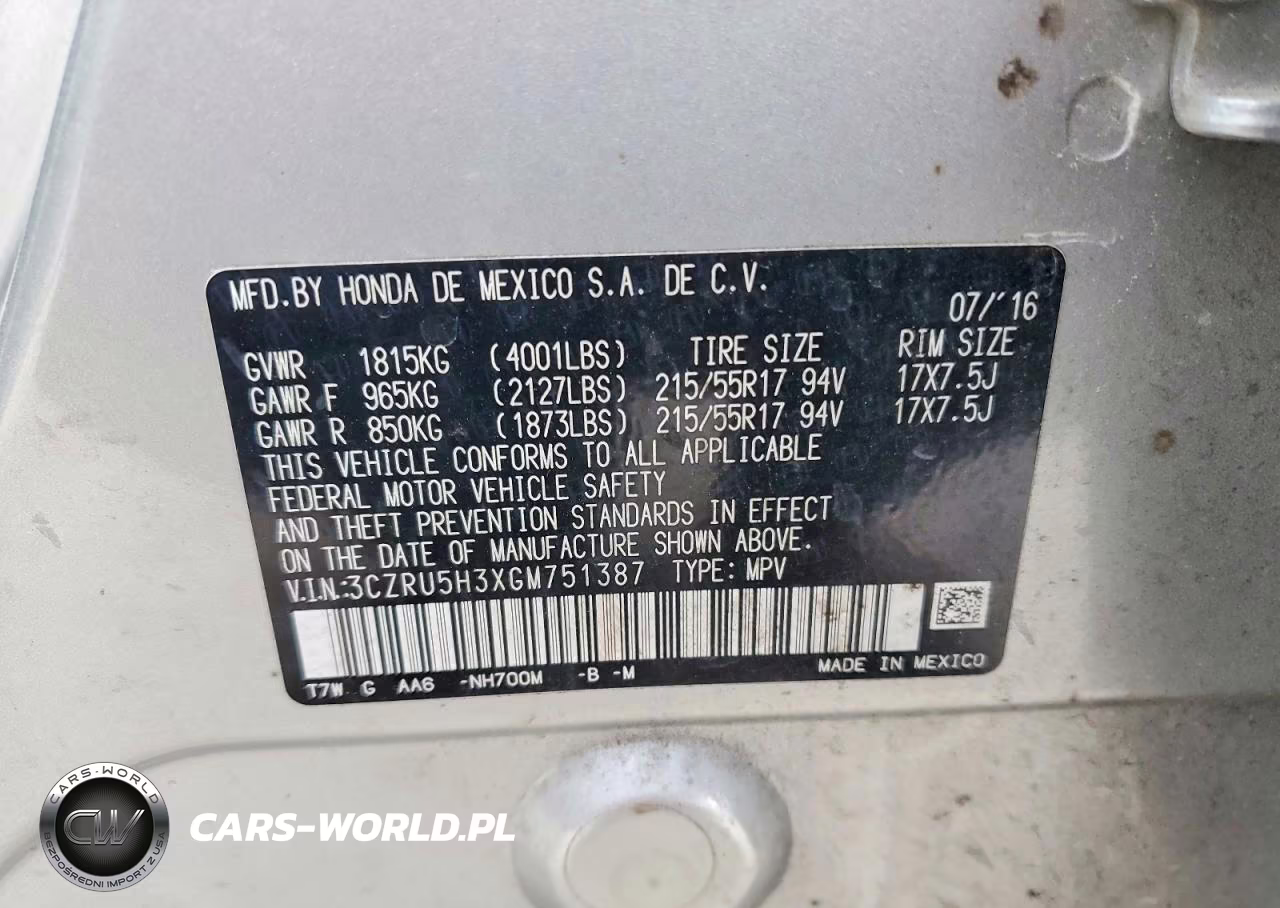 2016 Honda Hr-V Lx VIN:3CZRU5H3XGM751387 - 12