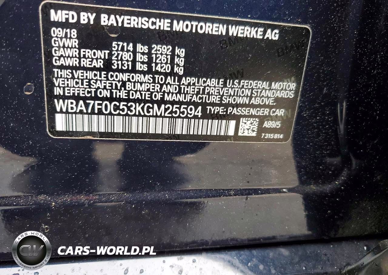 2019 BMW 750 I VIN:WBA7F0C53KGM25594 - 13