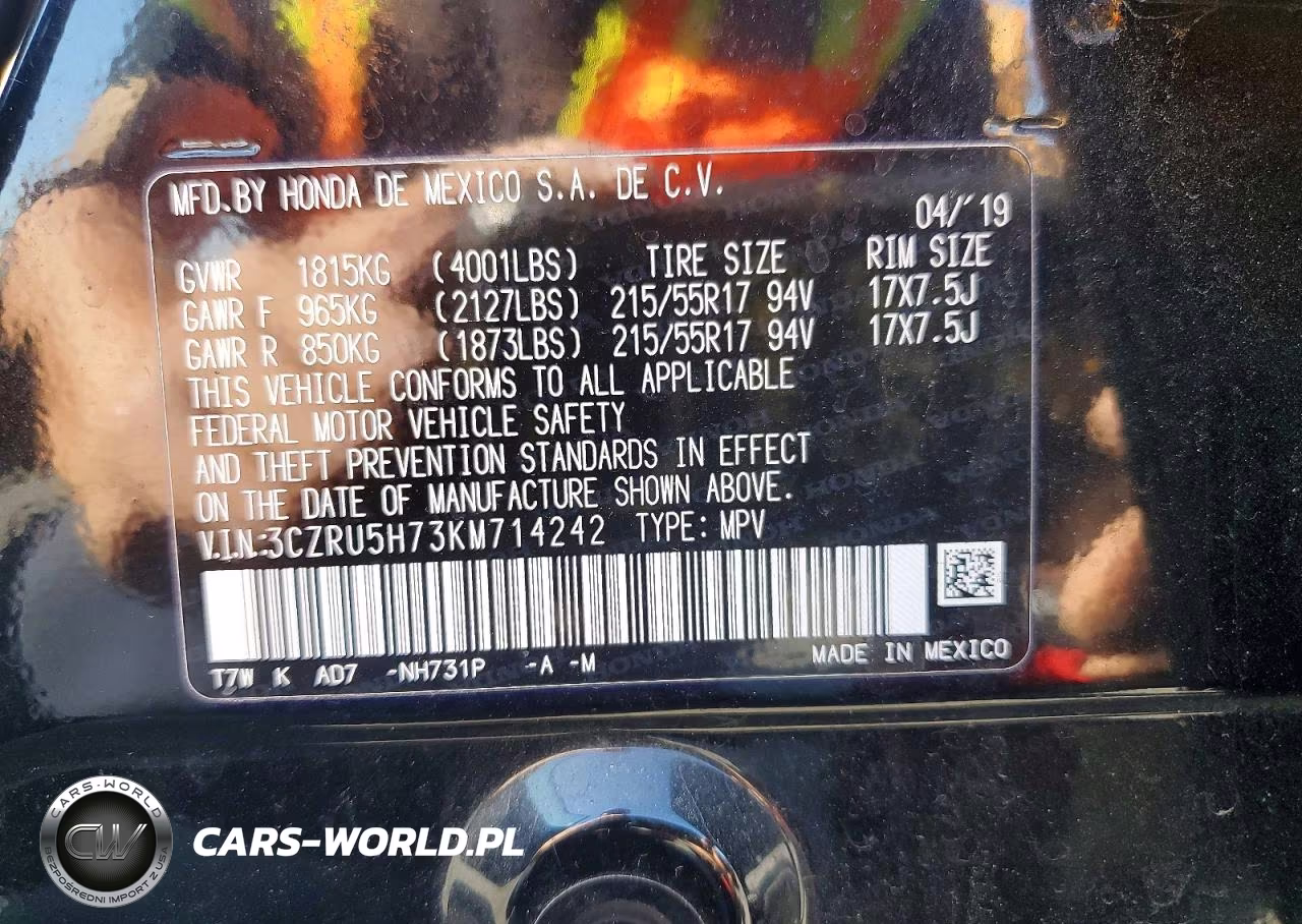 2019 Honda Hr-V Exl VIN:3CZRU5H73KM714242 - 12