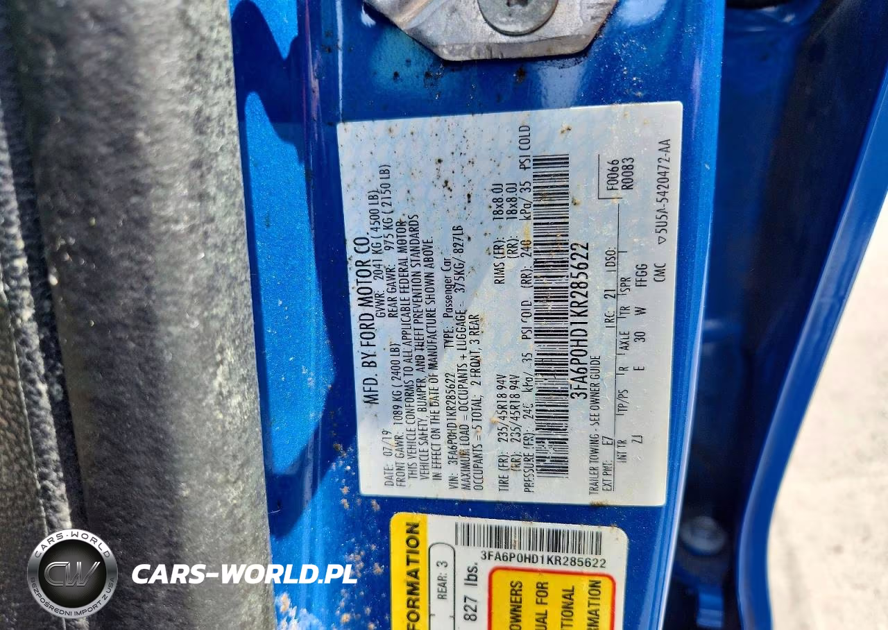 2019 Ford Fusion Se VIN:3FA6P0HD1KR285622 - 12