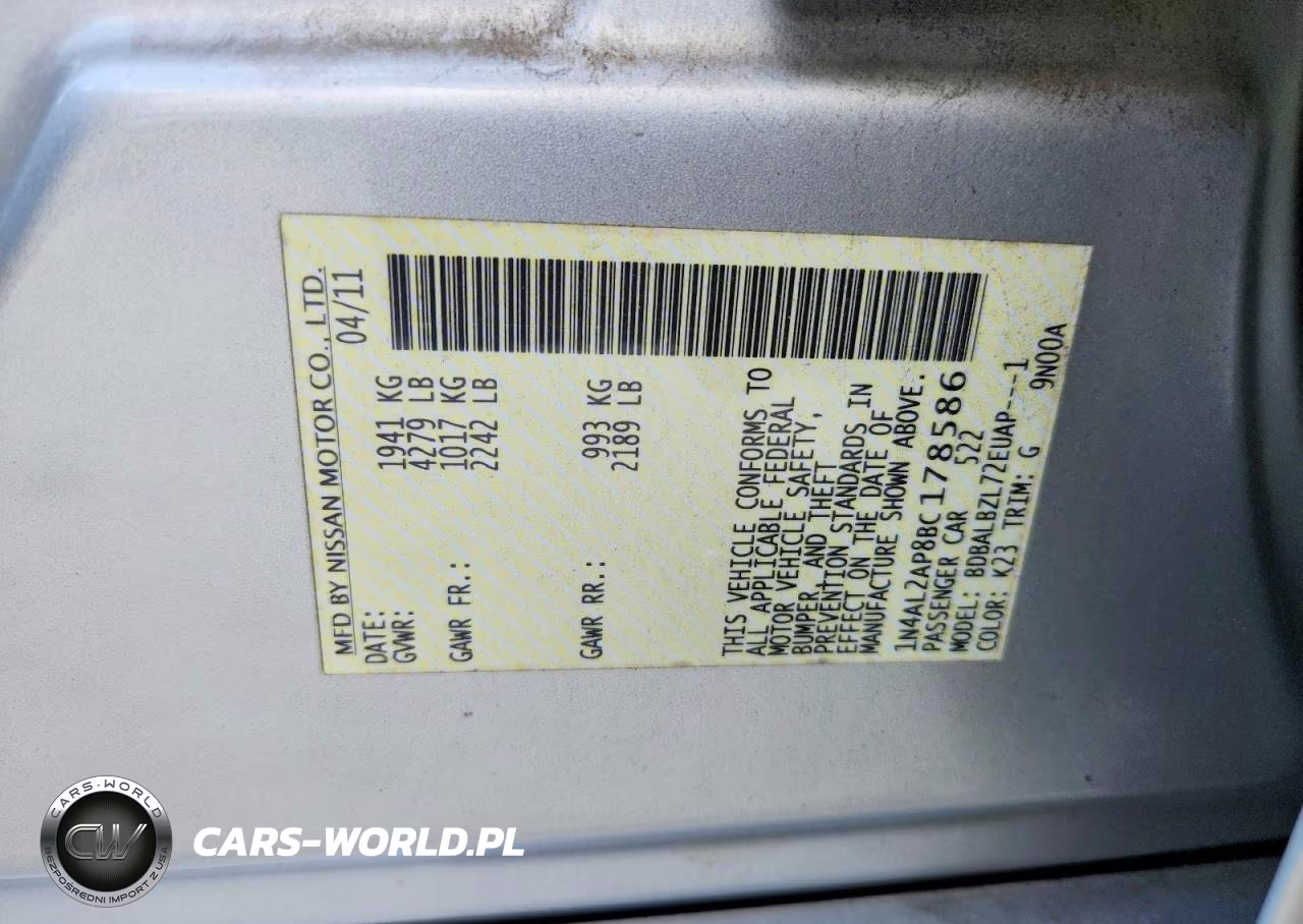 2011 Nissan Altima 2.5 VIN:1N4AL2AP8BC178586 - 12