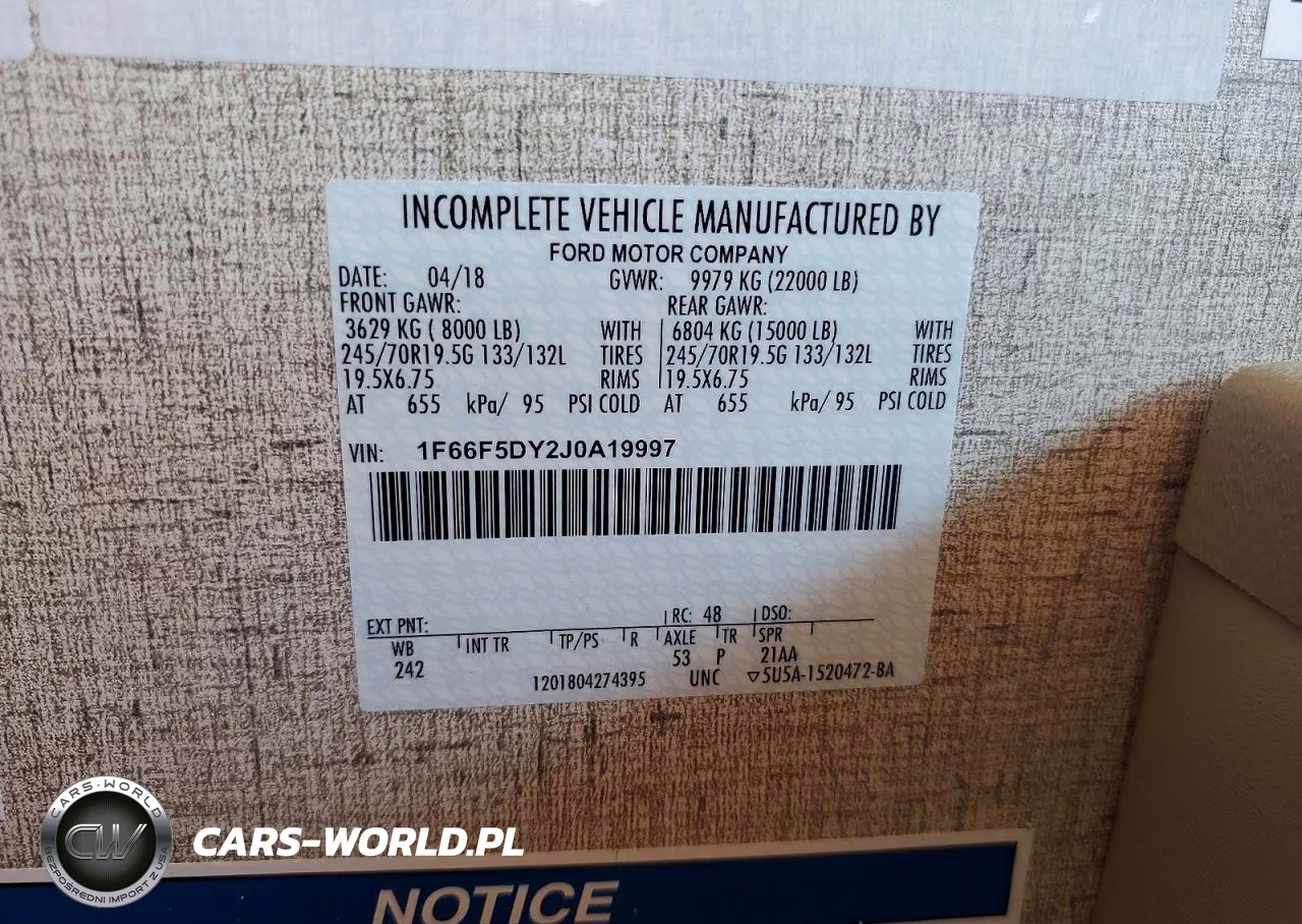 2018 Ford F53 Rv VIN:1F66F5DY2J0A19997 - 10