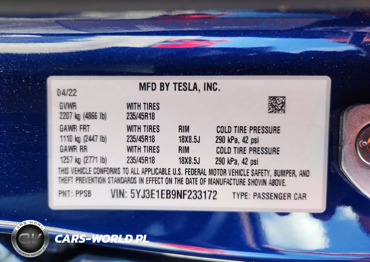2022 Tesla Model 3 VIN:5YJ3E1EB9NF233172 - 13