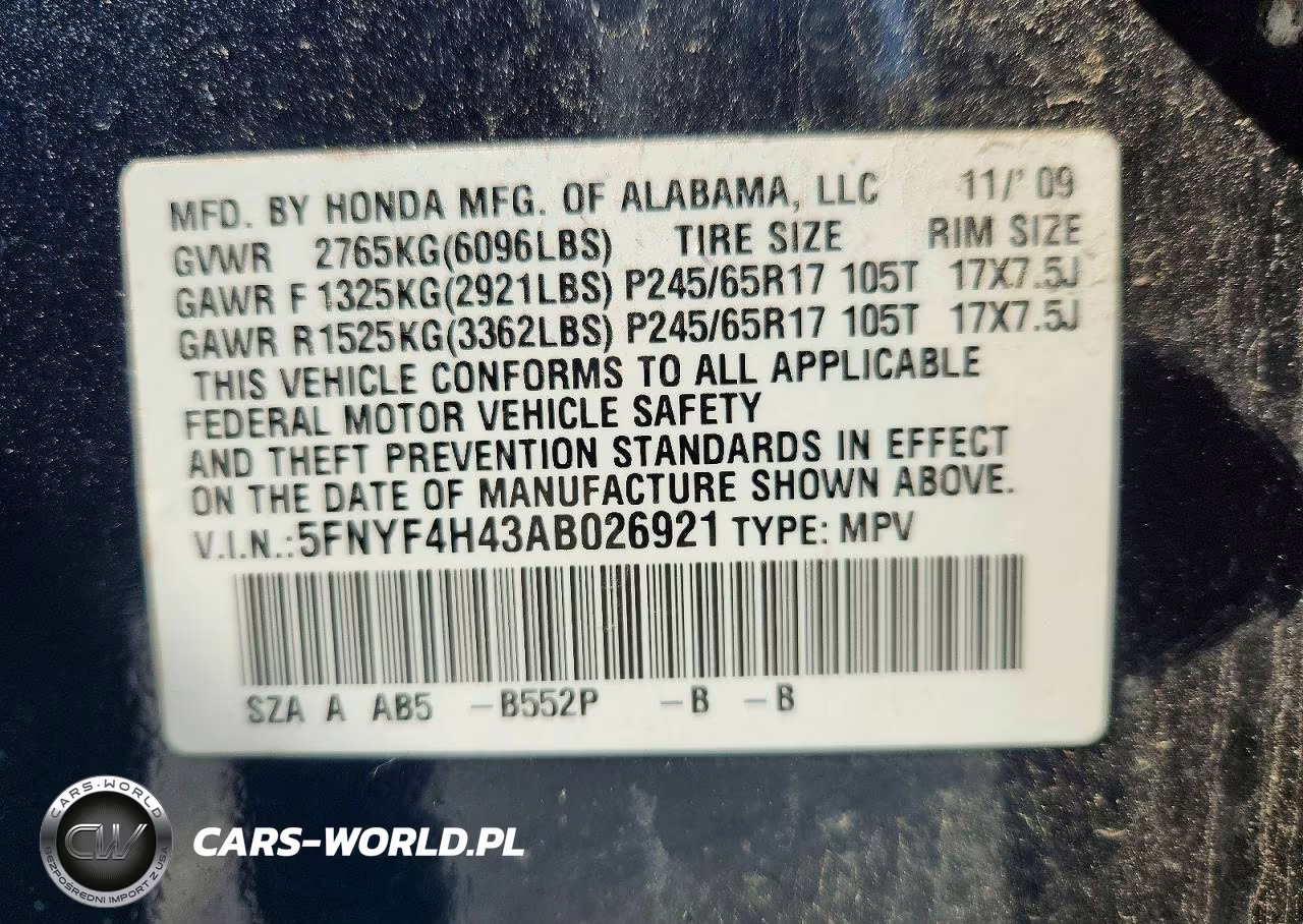 2010 Honda Pilot Ex VIN:5FNYF4H43AB026921 - 13