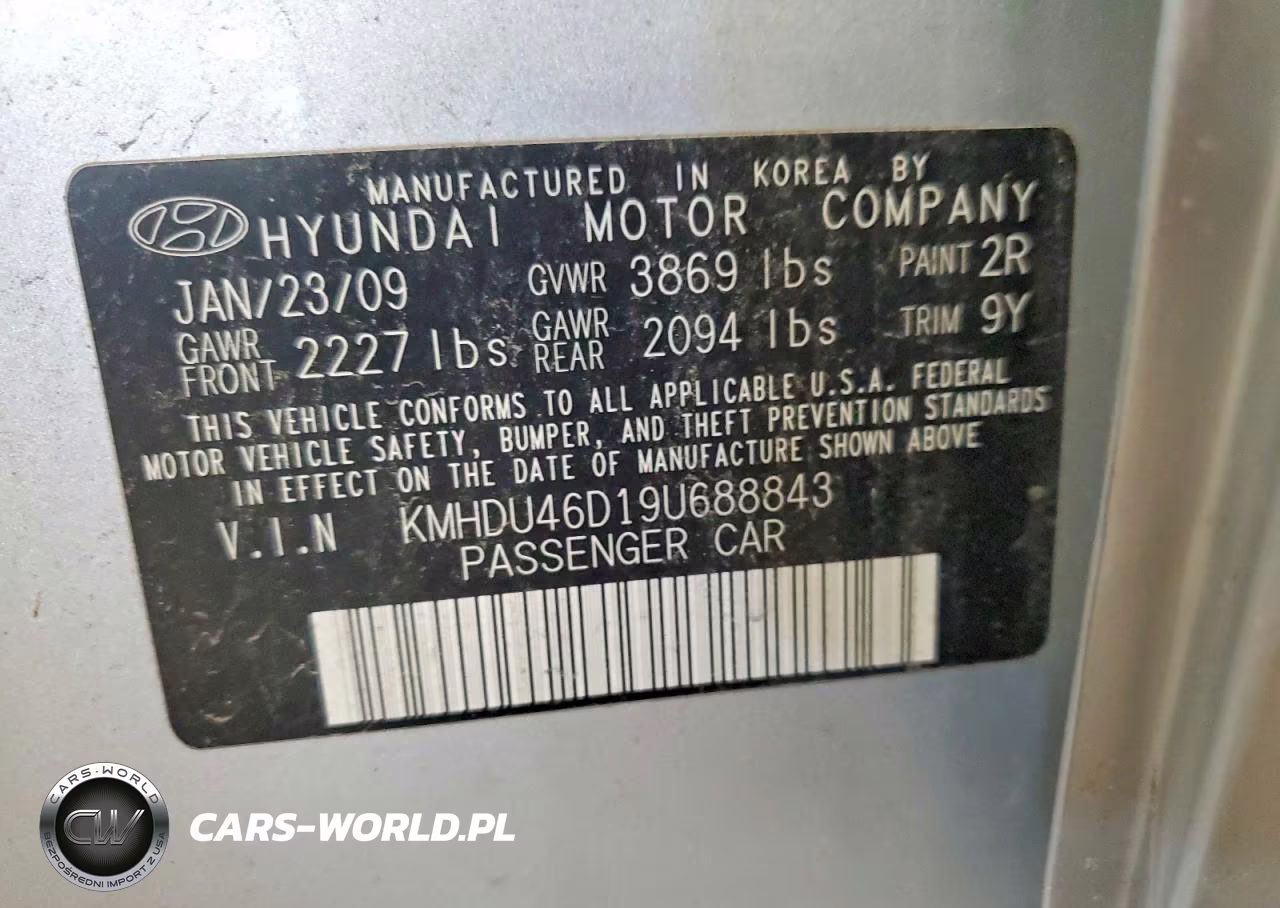 2009 HYUNDAI ELANTRA GLS VIN:KMHDU46D19U688843 - 12