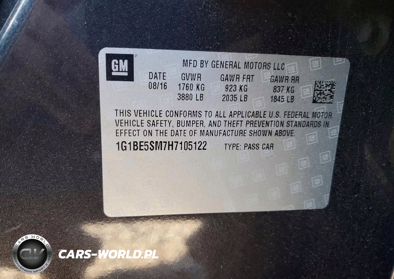 2017 Chevrolet Cruze Lt VIN:1G1BE5SM7H7105122 - 12