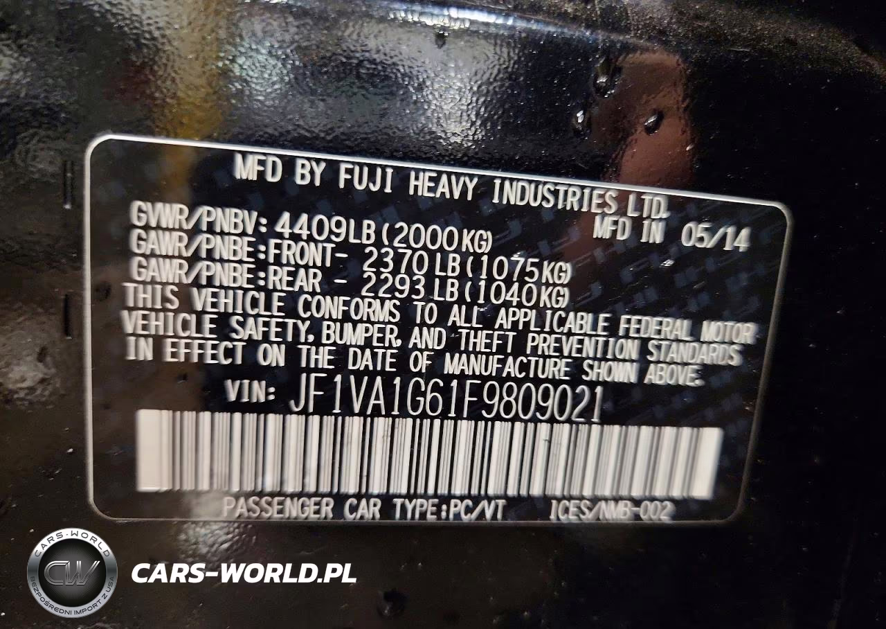 2015 Subaru Wrx Limited VIN:JF1VA1G61F9809021 - 13