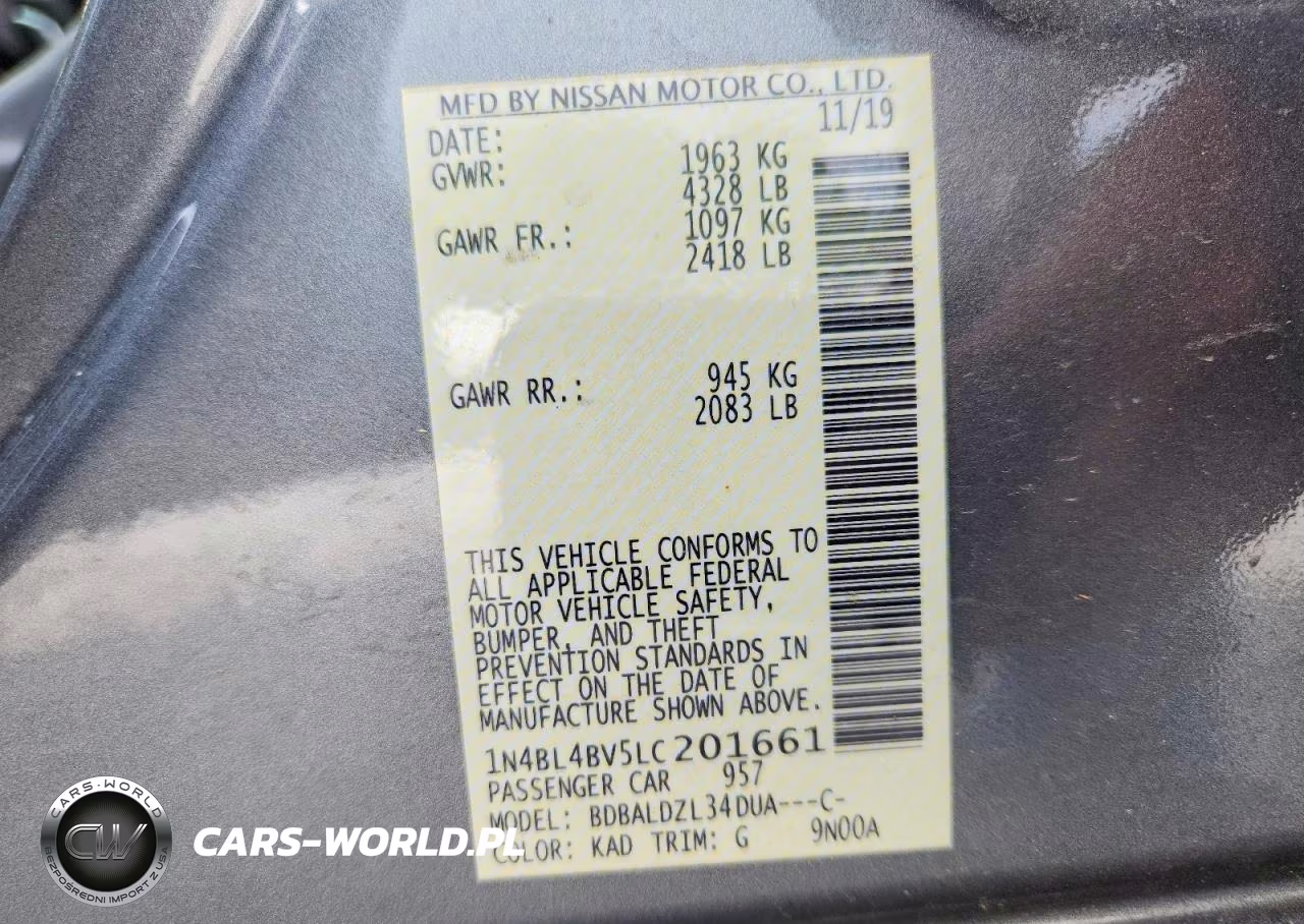 2020 Nissan Altima S VIN:1N4BL4BV5LC201661 - 13