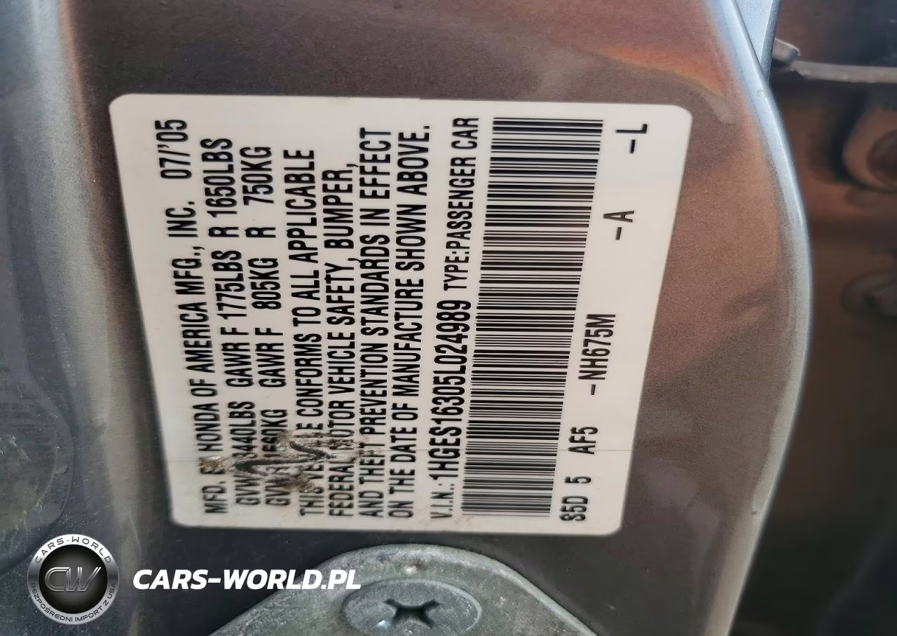 2005 Honda Civic Dx Vp VIN:1HGES16305L024989 - 12
