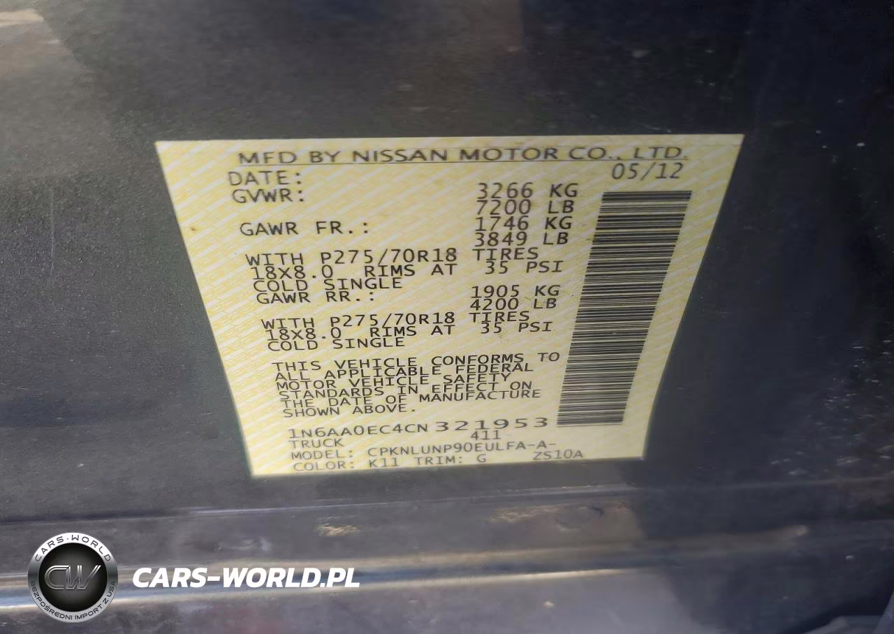2012 Nissan Titan Sv VIN:1N6AA0EC4CN321953 - 12