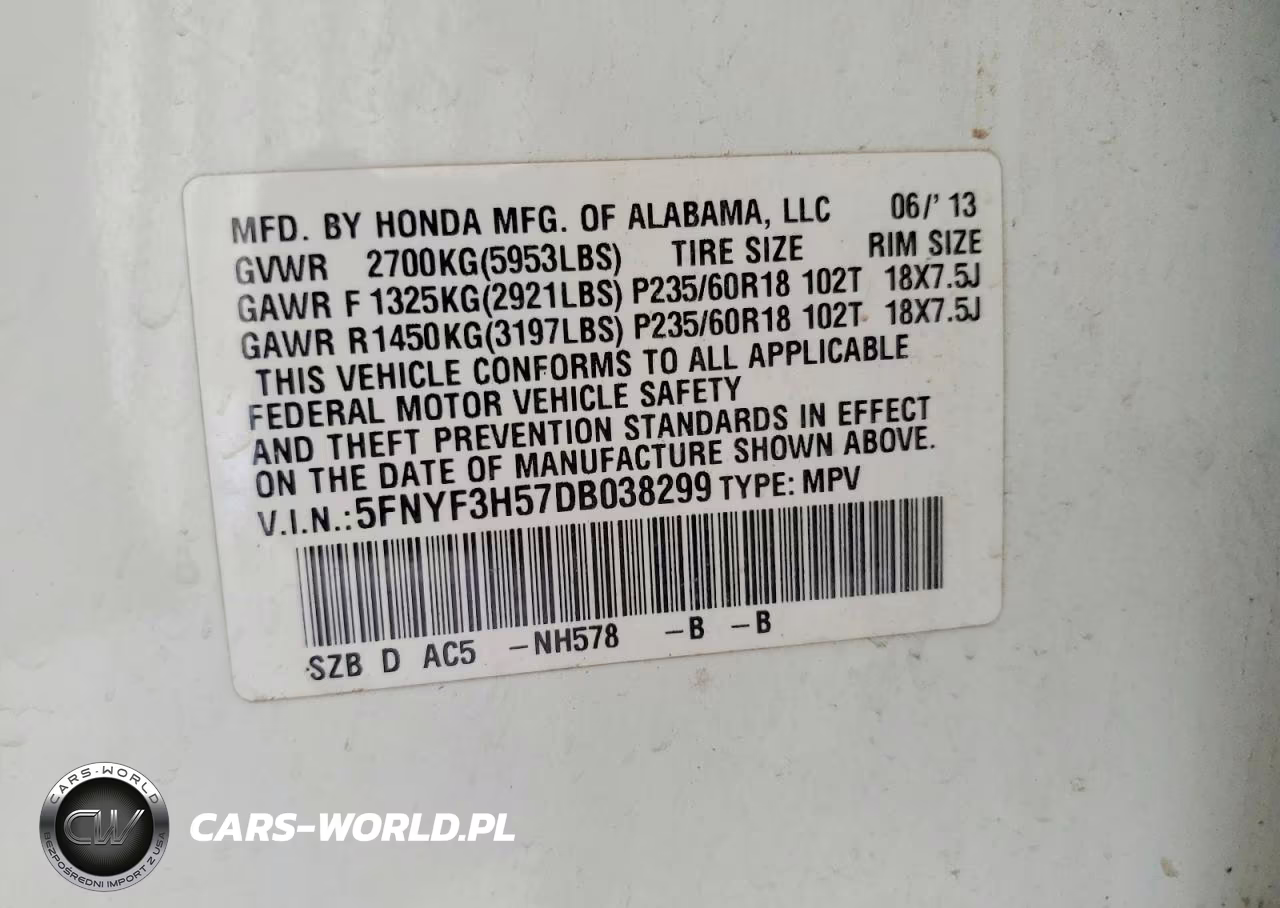 2013 Honda Pilot Exl VIN:5FNYF3H57DB038299 - 14