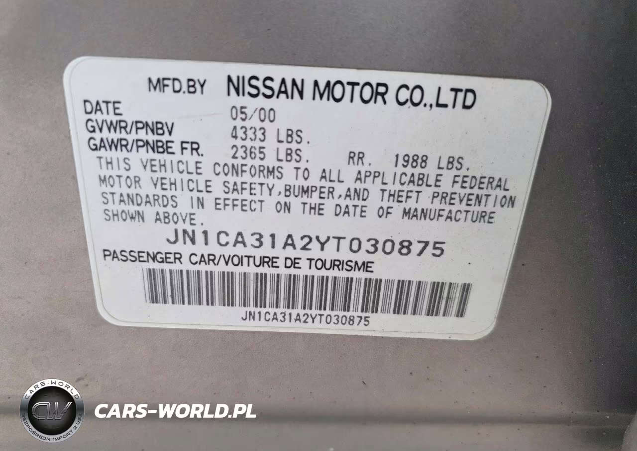 2000 Nissan Maxima Gle-Gxe-Se VIN:JN1CA31A2YT030875 - 12