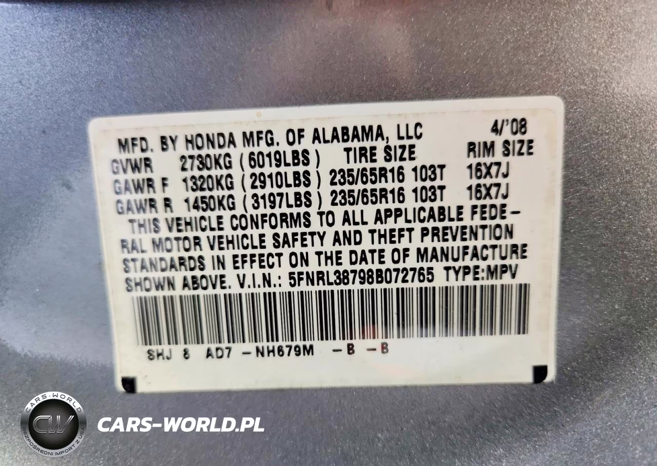 2008 Honda Odyssey Exl VIN:5FNRL38798B072765 - 14