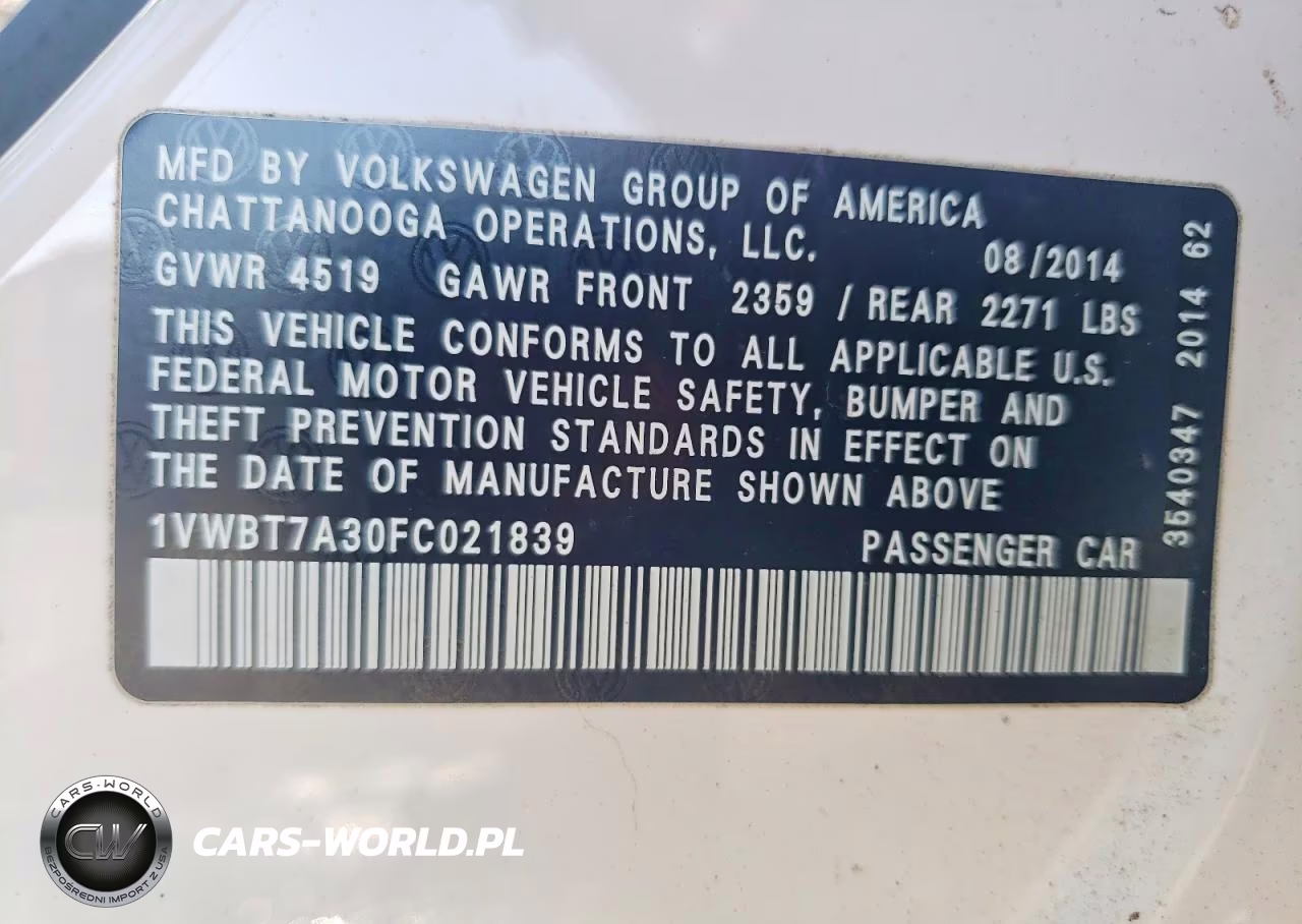 2015 Volkswagen Passat Se VIN:1VWBT7A30FC021839 - 13
