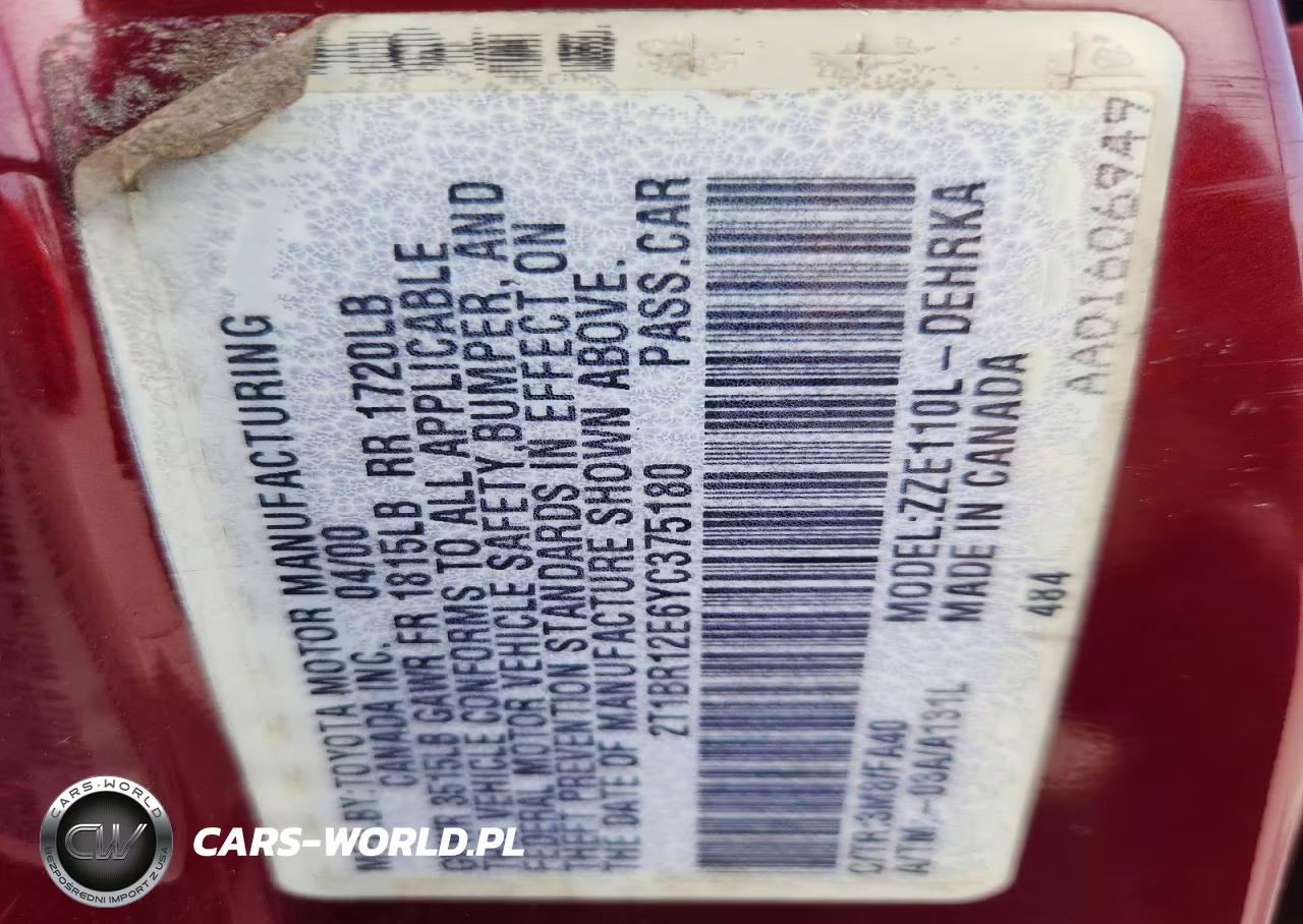 2000 Toyota Corolla Ve VIN:2T1BR12E6YC375180 - 12