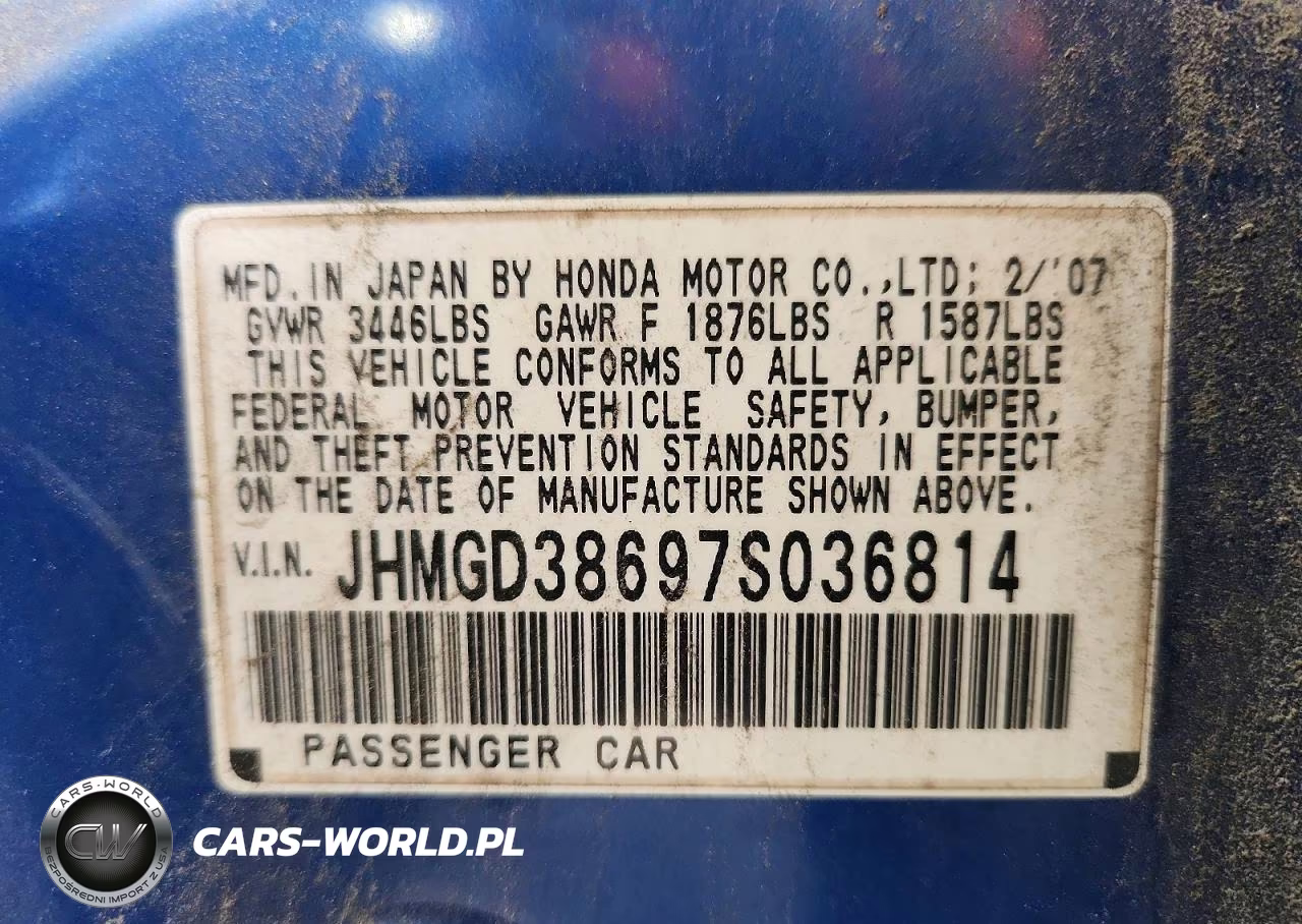 2007 Honda Fit S VIN:JHMGD38697S036814 - 12