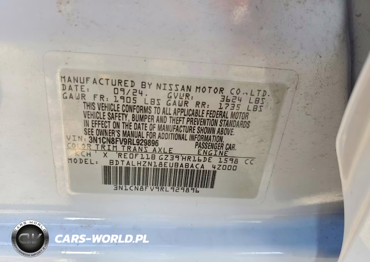 2024 Nissan Versa Sr VIN:3N1CN8FV9RL929896 - 12