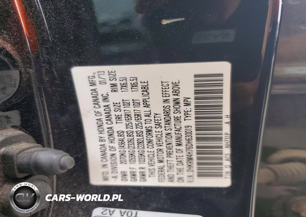 2013 Honda Cr-V Exl VIN:2HKRM4H76DH630019 - 13