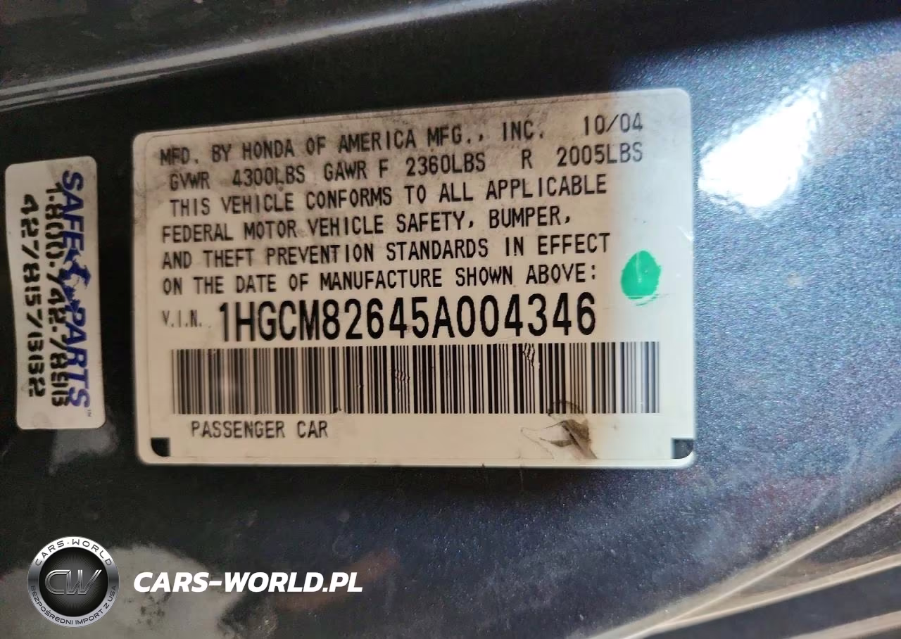 2005 Honda Accord Ex VIN:1HGCM82645A004346 - 12