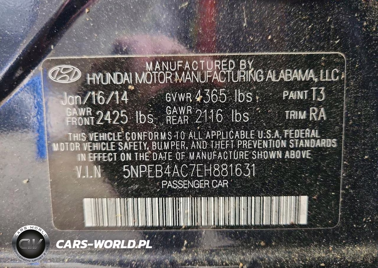 2014 Hyundai Sonata Gls VIN:5NPEB4AC7EH881631 - 12