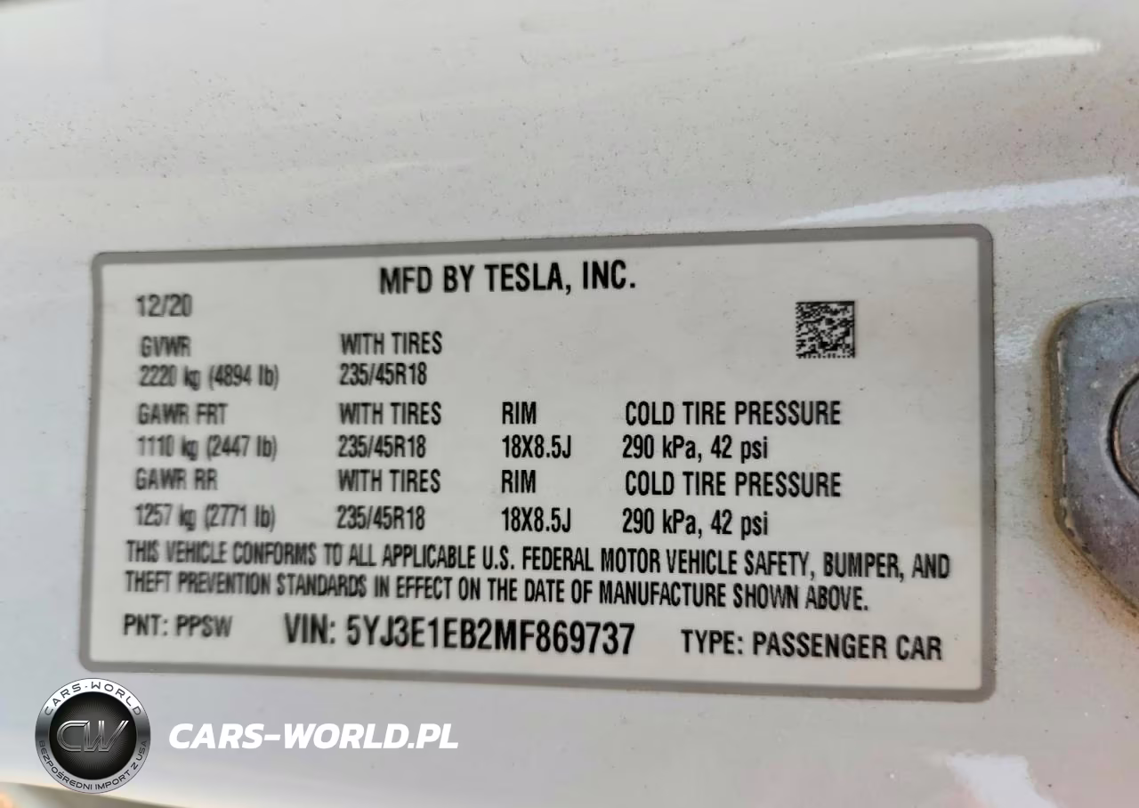 2021 Tesla Model 3 VIN:5YJ3E1EB2MF869737 - 12