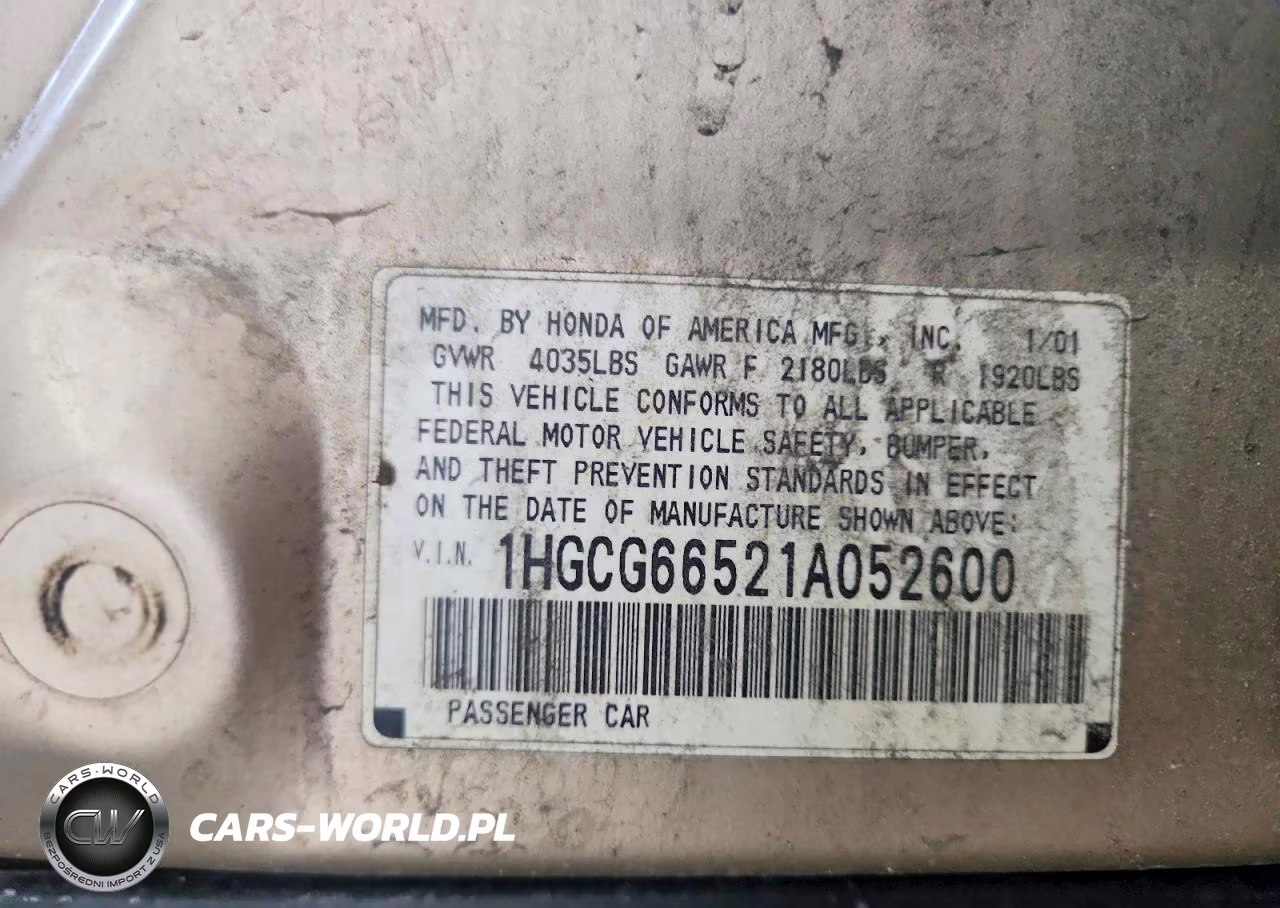 2001 Honda Accord Lx VIN:1HGCG66521A052600 - 12