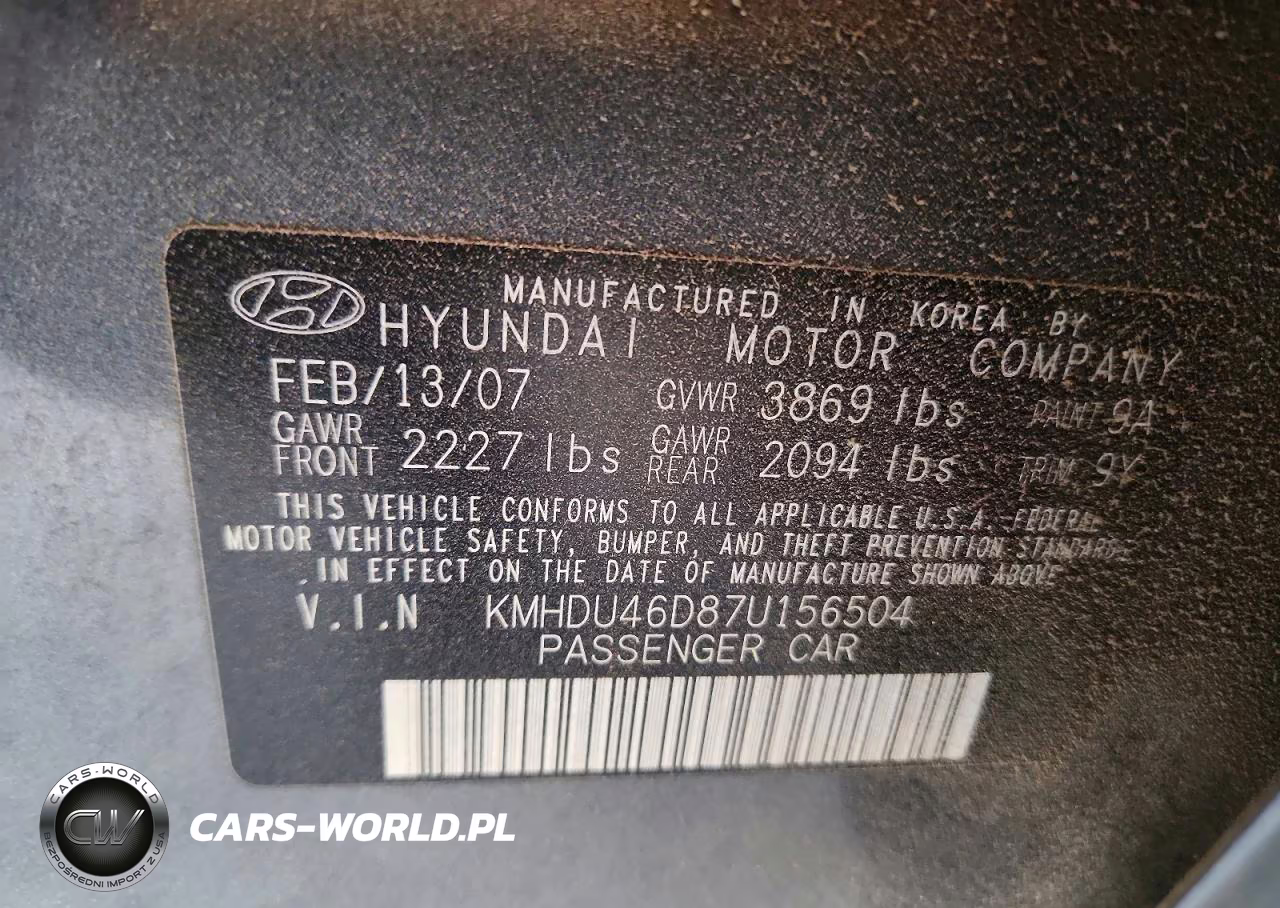 2007 Hyundai Elantra Gls VIN:KMHDU46D87U156504 - 12