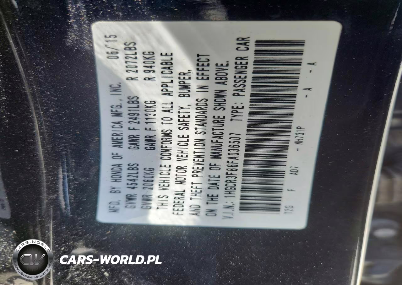 2015 Honda Accord Exl VIN:1HGCR3F86FA036507 - 12