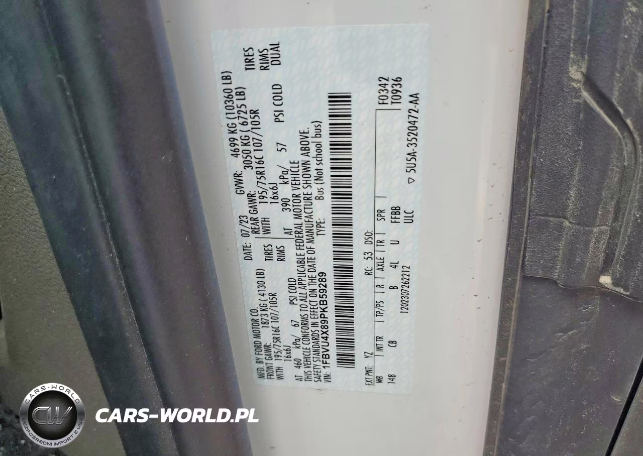 2023 Ford Transit T-350 Hd VIN:1FBVU4X89PKB59289 - 13
