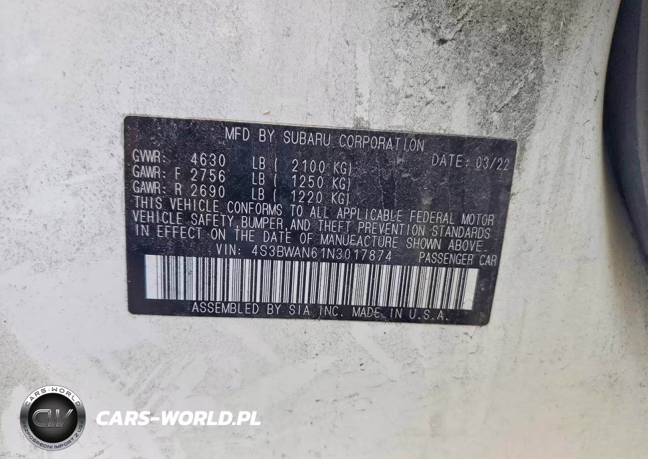 2022 Subaru Legacy Limited VIN:4S3BWAN61N3017874 - 12